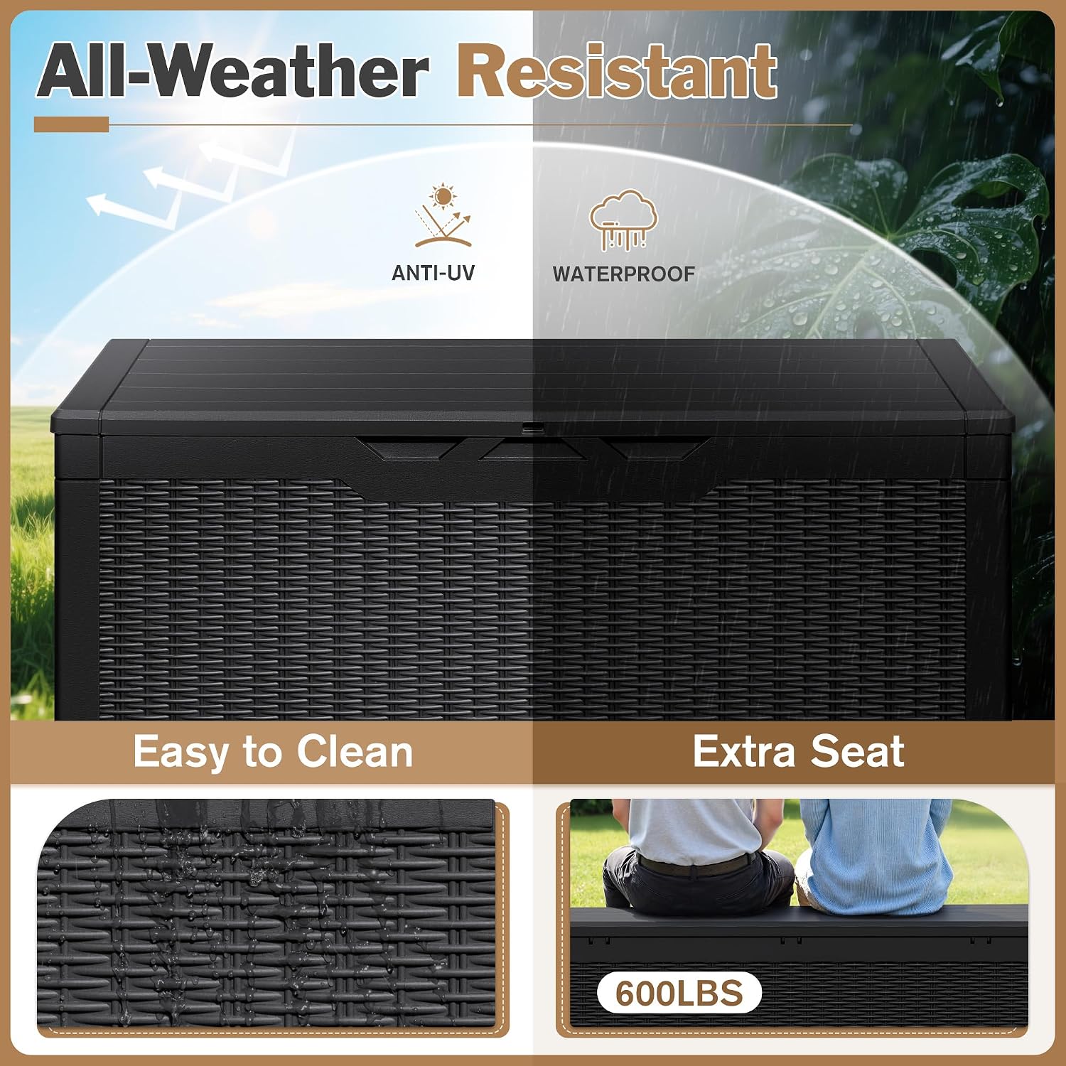 Devoko 100 Gallon Waterproof Deck Box, Resin Large Outdoor Storage Box - Image 9
