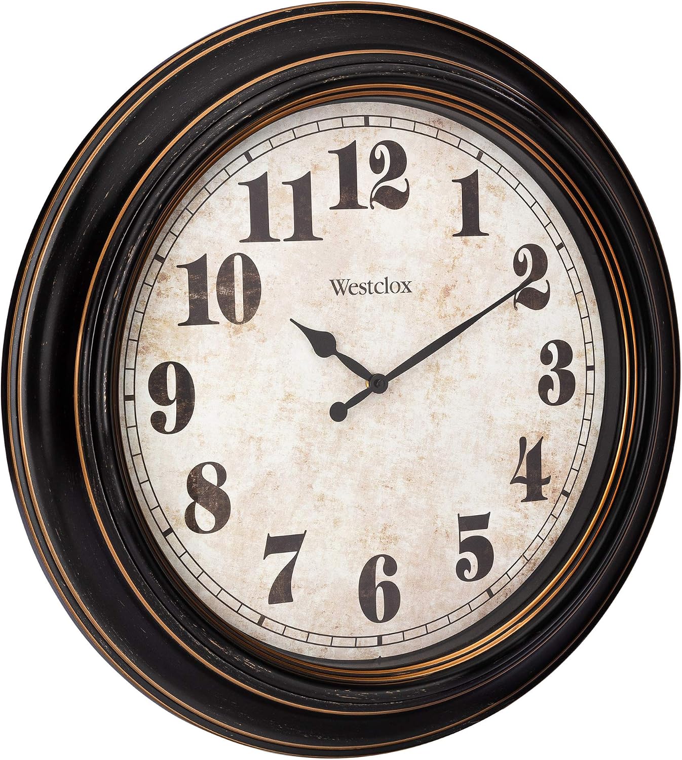 Westclox Traditional Large Wall Clock – Battery-Operated 24-Inch Vintage Distressed Dial, Metal Hands, Glass Lens, Quartz Accuracy (Black-Brown, 24-Inch) - Image 2