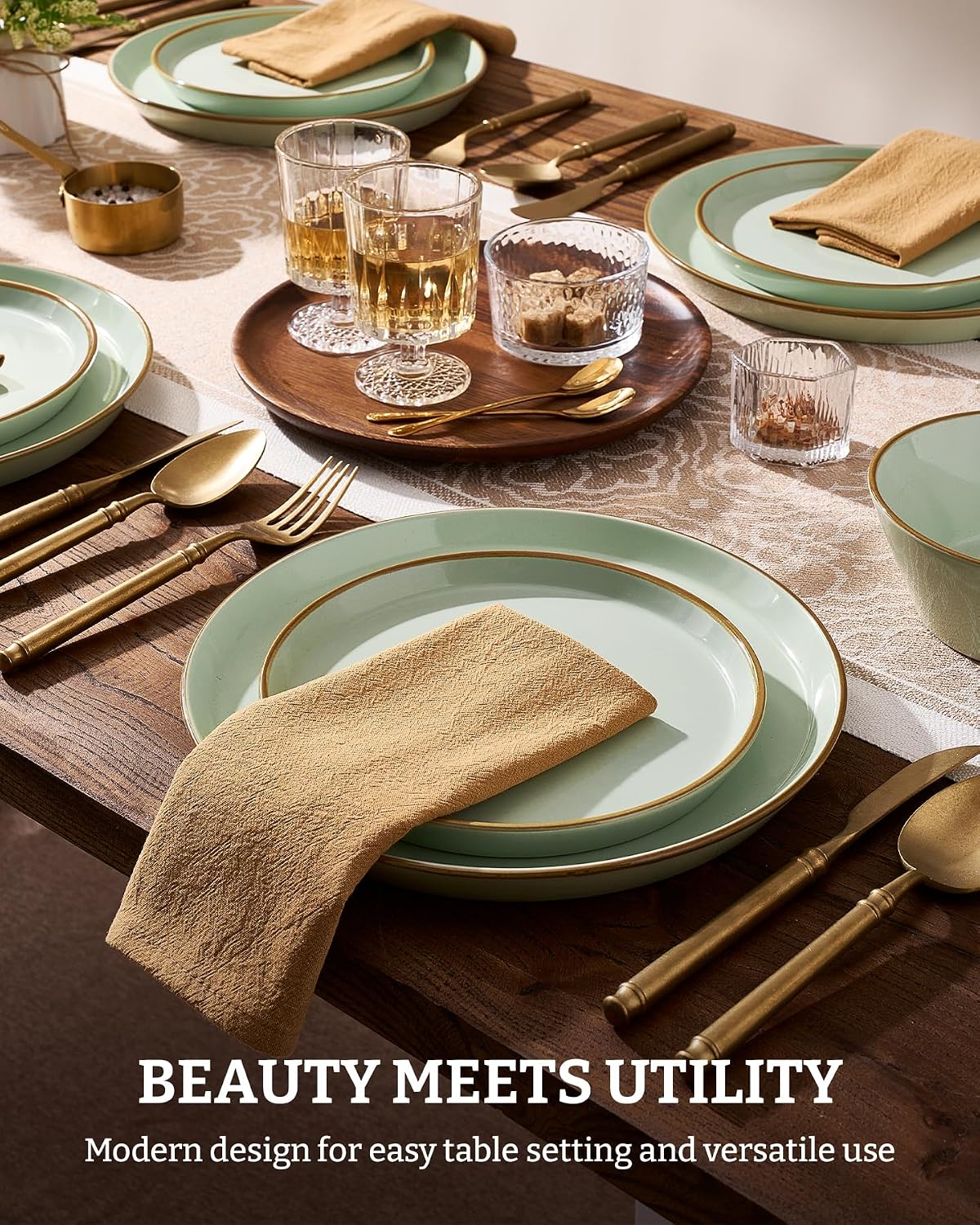 Famiware Saturn Stoneware Dishes Dinnerware Set for 8, Rimmed Plates, Bowls - Image 2