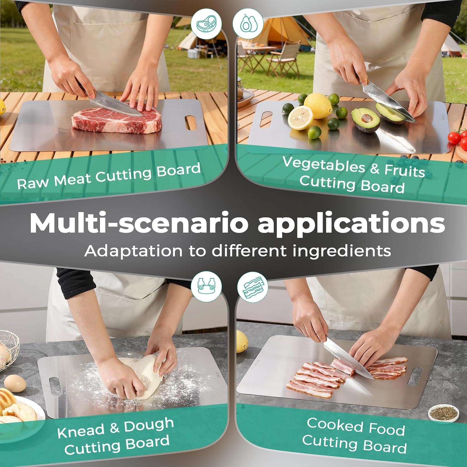 Katori Titanium Cutting Board - Upgraded 100% Pure Titanium Cutting Boards for Kitchen Non Toxic, Double Sided Food Grade Hygiene Non Moldy Dishwasher Safe Meat Fruit Metal Board (1PC 9x13.5 Inch) - Image 6