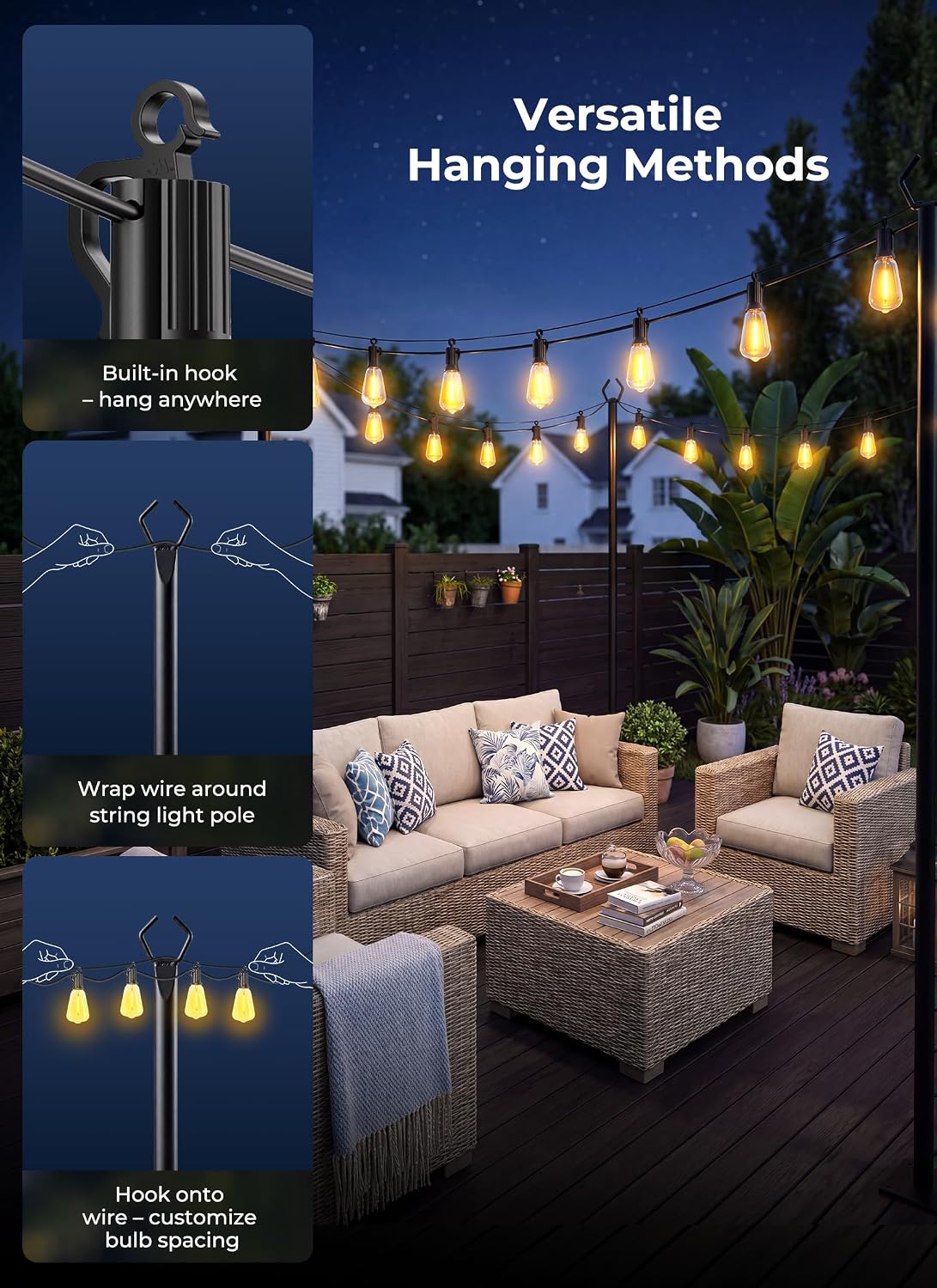 Brightown 52FT Solar String Lights Outdoor Waterproof, Up to 26Hrs Runtime - Image 2