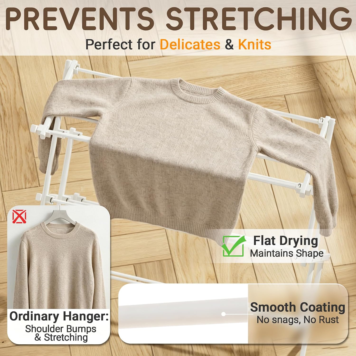 Foldable Clothes Drying Rack, Reinforced Joints, White - Image 6