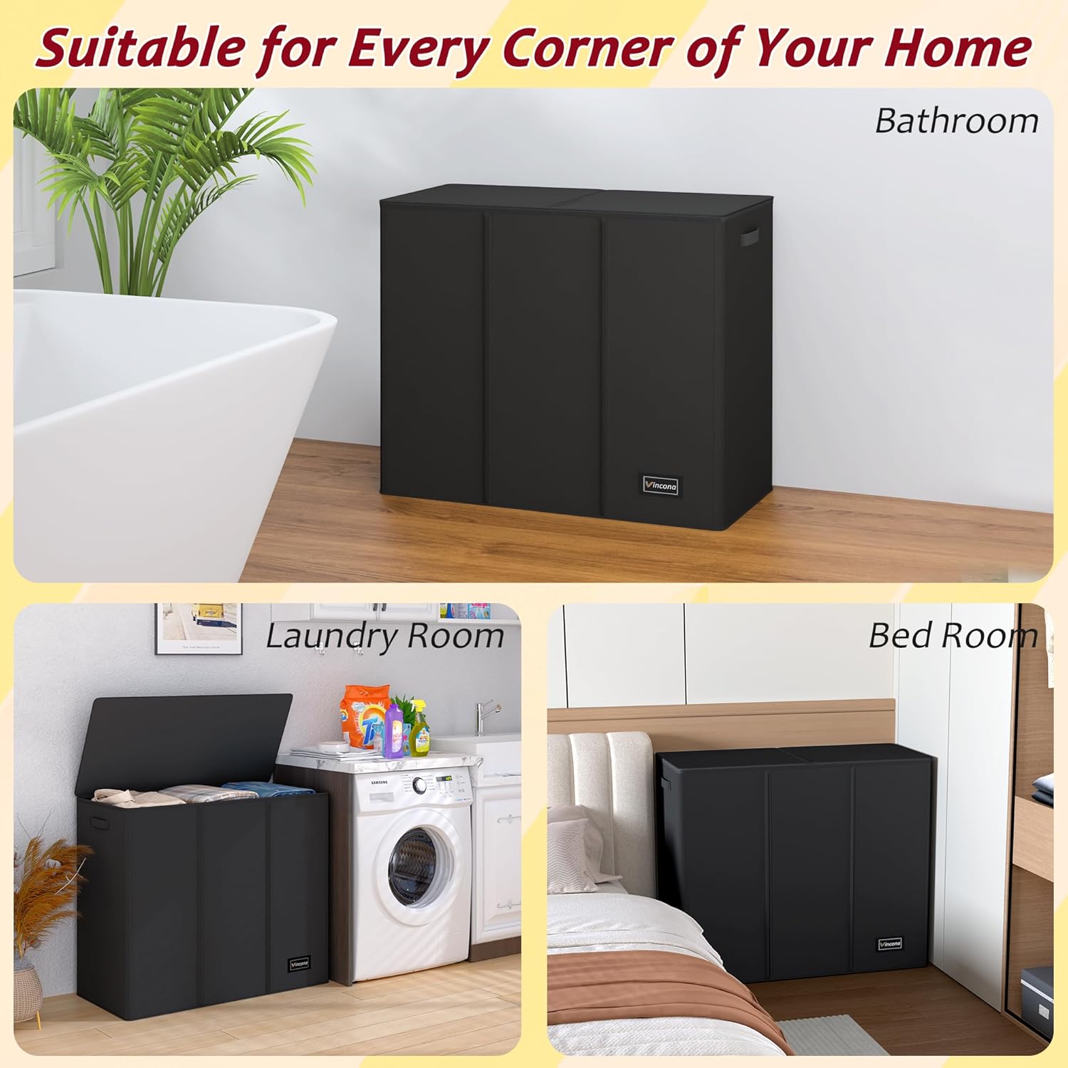 195L Laundry Hamper 3 Section,Large Laundry Hamper with Lid,Dirty Clothes Hamper with 3 Inner Bags,Collapsible Laundry Basket Organizer for Laundry Room,Bedroom,Laundry Sorter Hamper 3 Compartment - Image 7