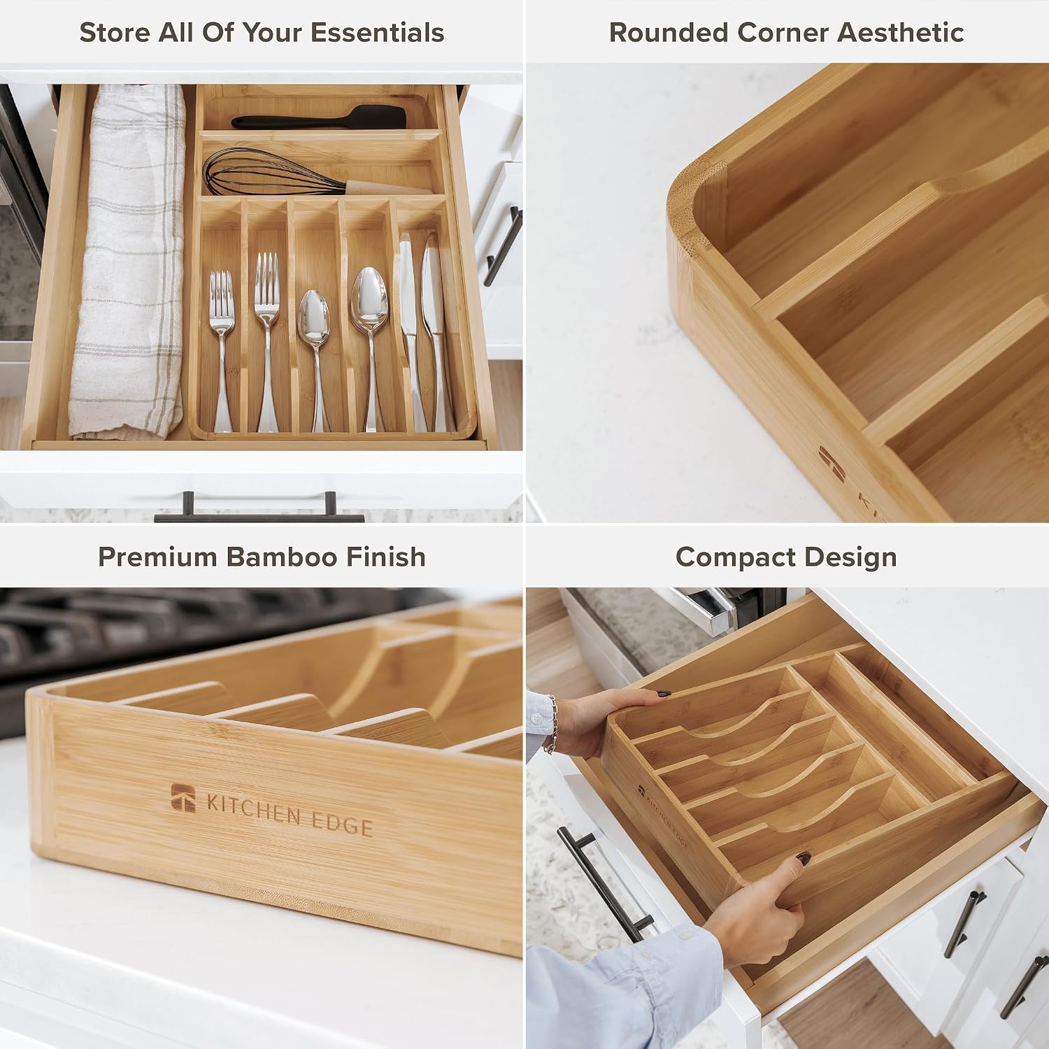 KitchenEdge Silverware & Utensil Organizer, Fixed 10.5 in, Bamboo - Image 4