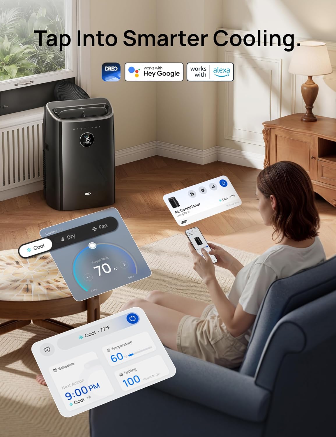 DREO Portable Air Conditioner 319S, 10000 BTU ASHRAE (6000 BTU DOE) Smart AC Unit for Bedroom with Drainage-free Cooling, Fan&Dehumidifier 3 in 1, APP/Voice/Remote, Quiet Standing AC for Room Indoors - Image 8