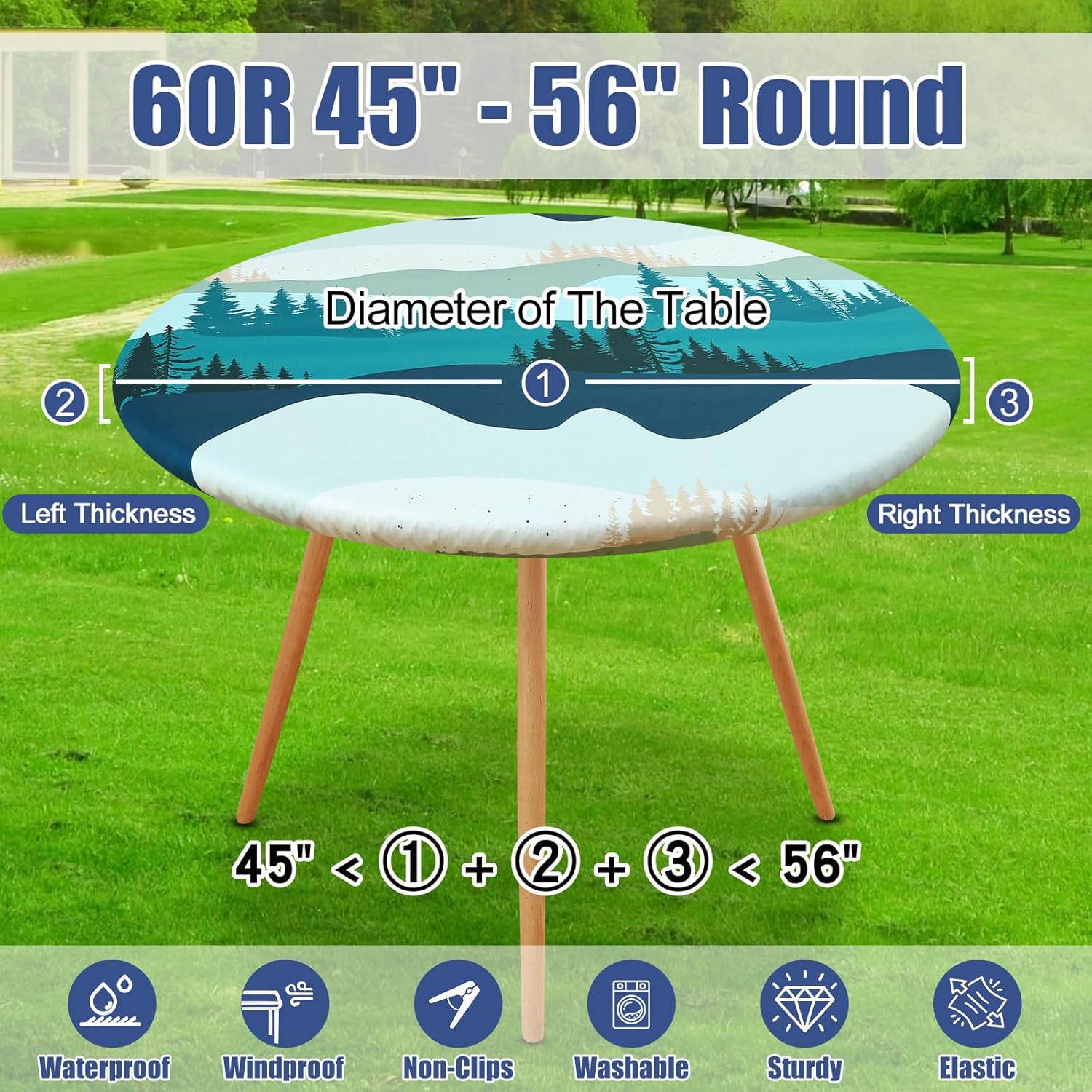 Moosfor Printed Spandex Round Tablecloth Fitted Table Cloth for 45-56 Table - Image 7