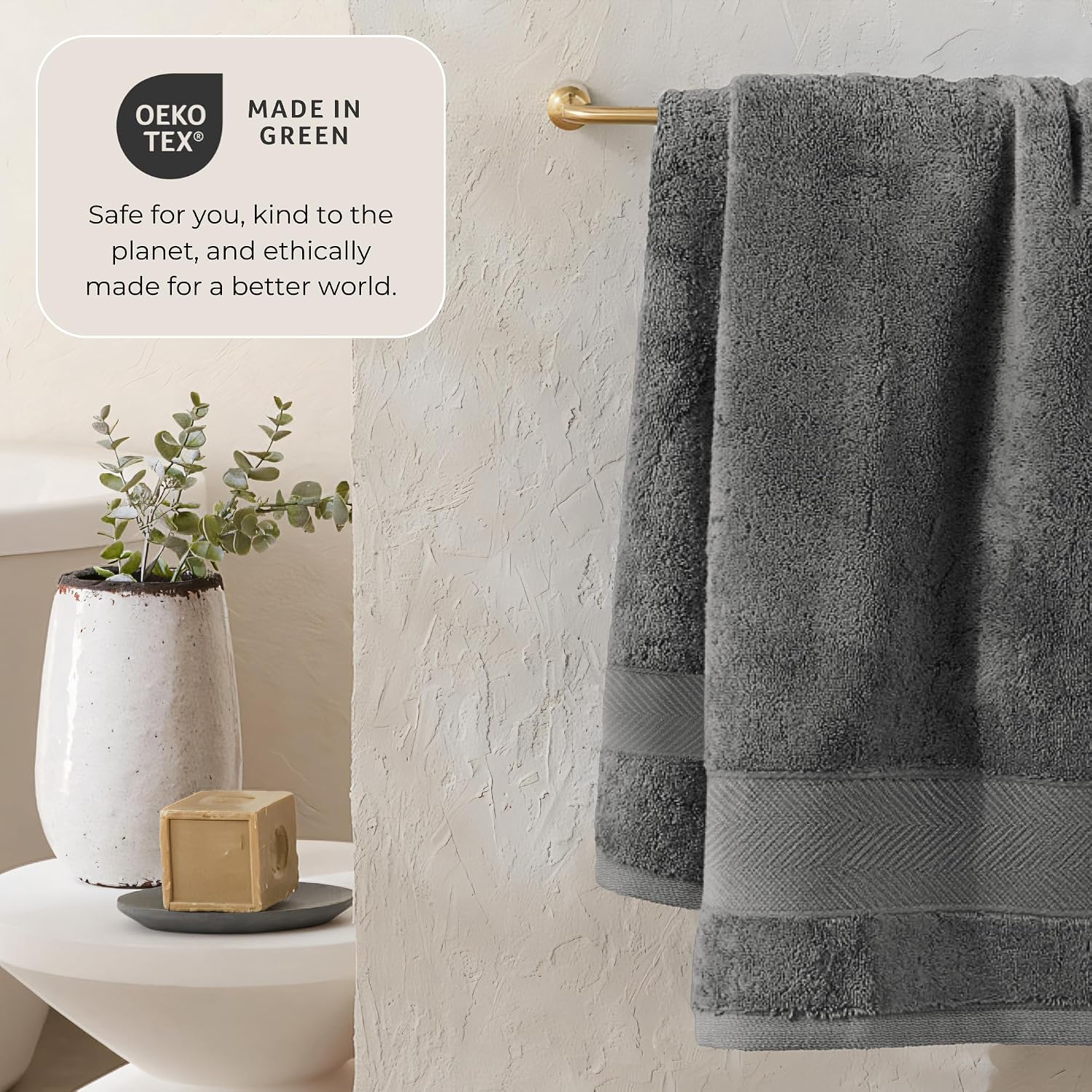 Viscose from Bamboo Bath Towels Set of 6 - Extra Plush 700 GSM Quick Dry Cotton Blend for Luxury Bathroom Comfort - Super Soft, Large, Absorbent - Graphite - Image 3