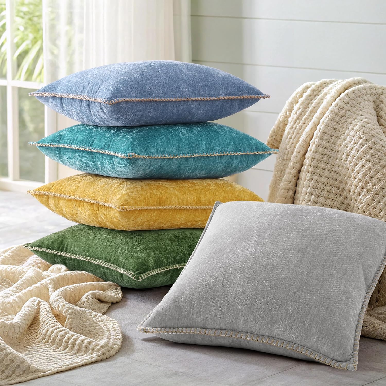 decorUhome Soft Chenille Throw Pillow Covers 20x20 Set of 2 Forest Green - Image 8