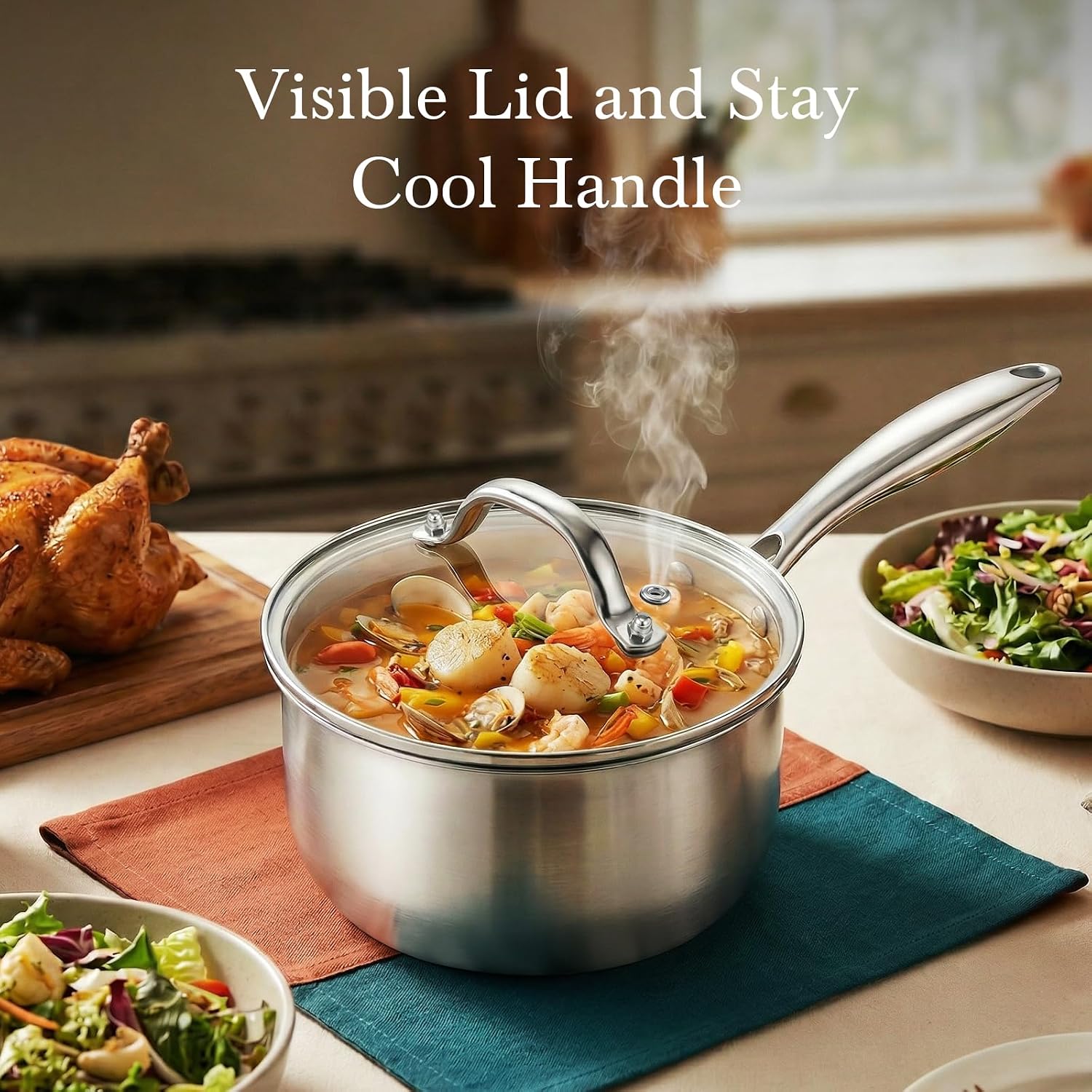 Tri-Ply Stainless Steel Pot 1.5Qt & 2.5Qt with Lids - Image 6