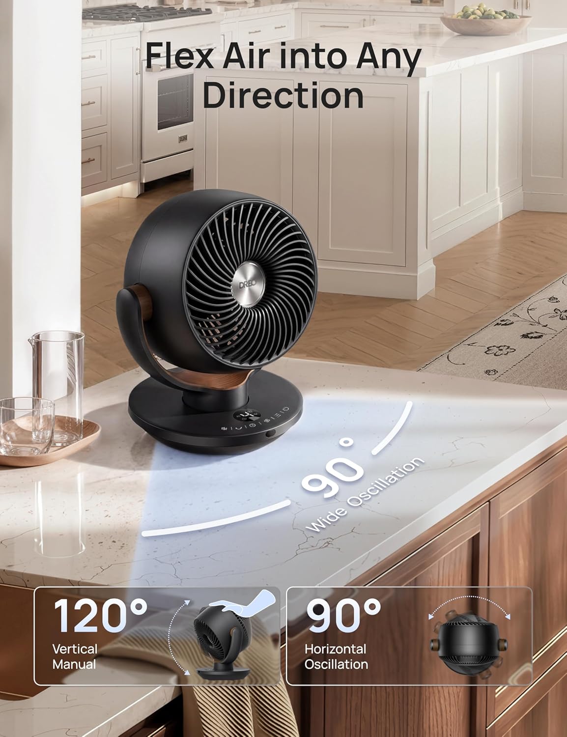 DREO Fan for Bedroom, Desk Air Circulator Fan with Remote, 11 Inch Table Fans for Whole Room, 65ft Powerful Airflow, 120° Vertical Manual +90° Oscillating, 4 Speeds, 8H Timer, 25dB Quiet Fan, Home - Image 6