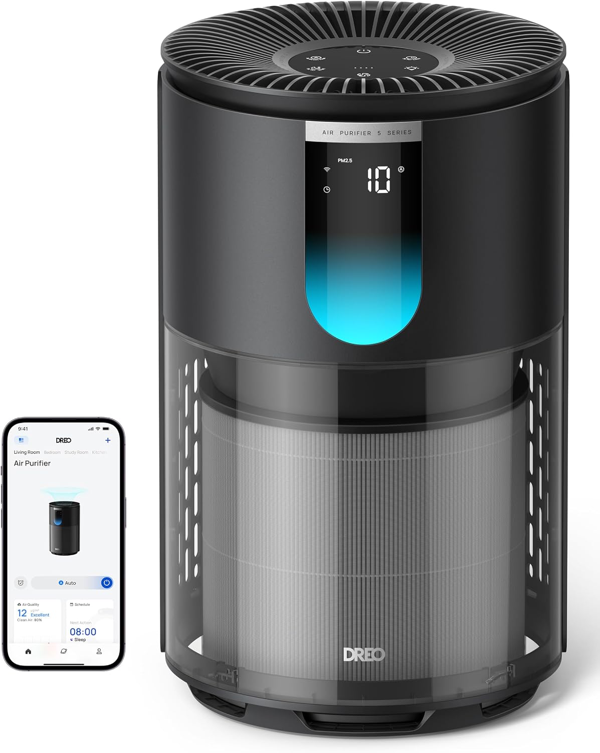 DREO Smart Air Purifier for Home, Up to 1176 ft², HEPA Sleep Mode, Air Cleaner for Large Rooms & Bedrooms, Wi-Fi/Voice/Alexa, Pets, Smoke, Dust, Pollen & Odors, PM2.5 Monitor, DR-HAP009S (Dreo 539S)
