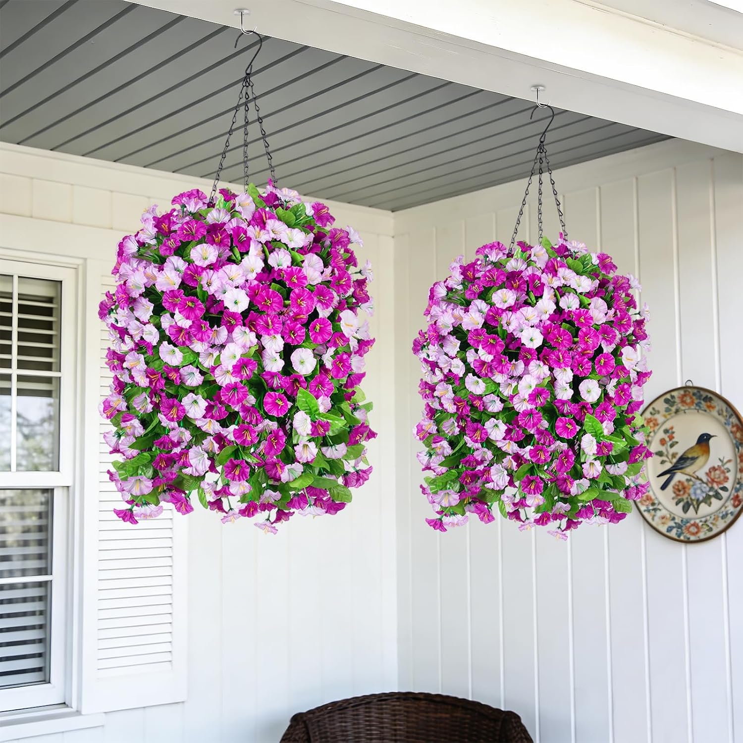 Artificial Flowers with Hanging Basket, Outdoor Faux Plants UV Resistant - Image 5