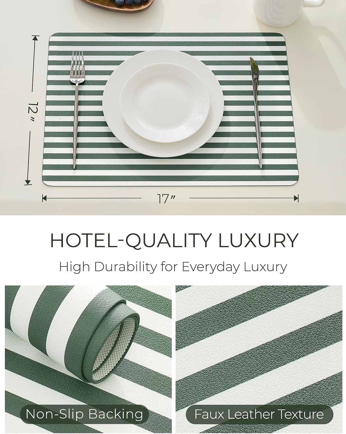 Leetaltree Striped Faux Leather Placemats Set of 6, Green - Image 6