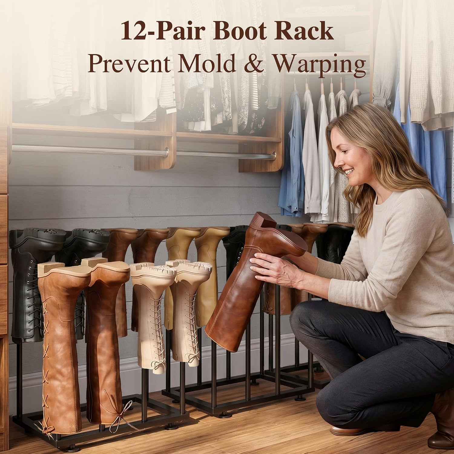 Boot Rack,Metal Free Standing Boot Storage Organizer,12 Pairs,Black - Image 2