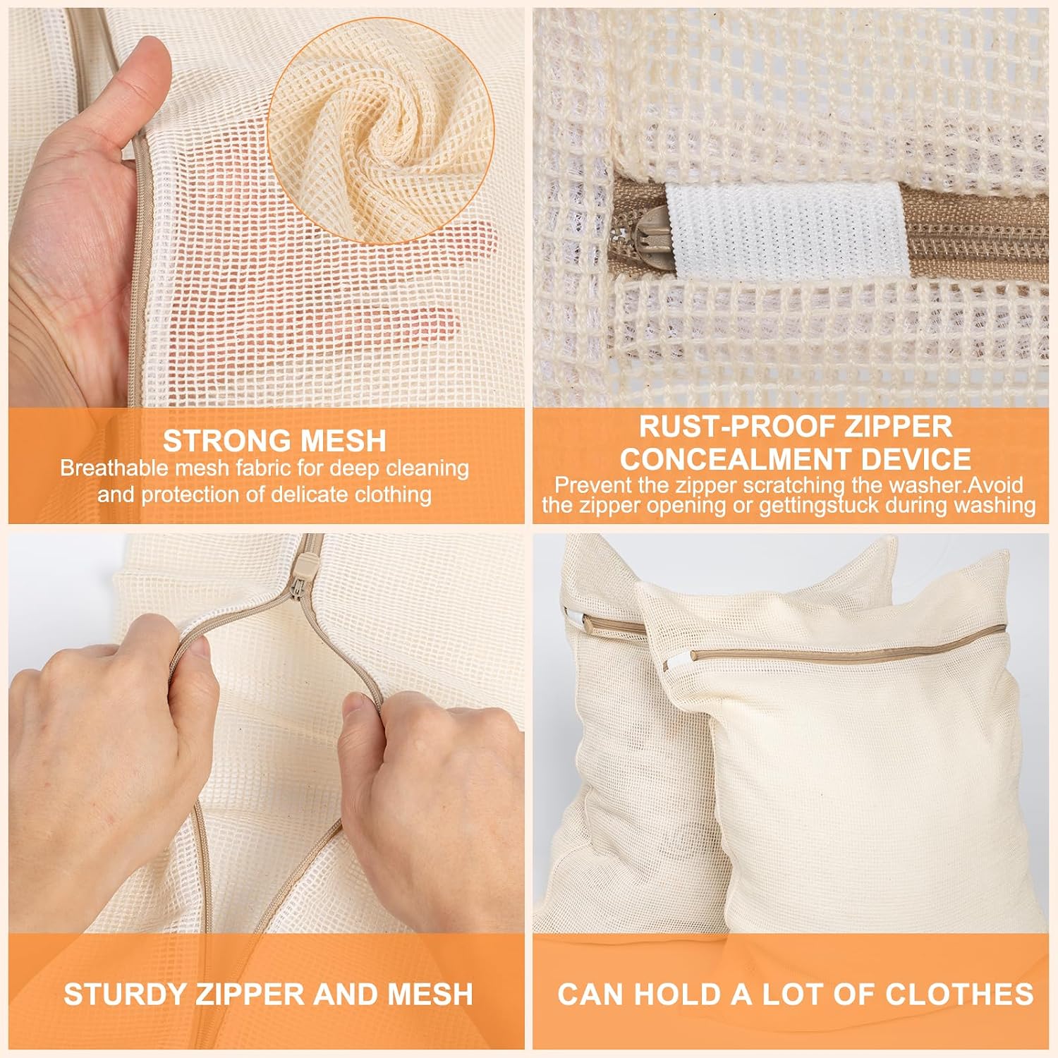 4-Piece Large Durable Organic Cotton Mesh Laundry Bags with Sturdy Zippers and Breathable Mesh are Delicate Laundry Bags for Underwear, Clothes, Pants and Socks - Image 5