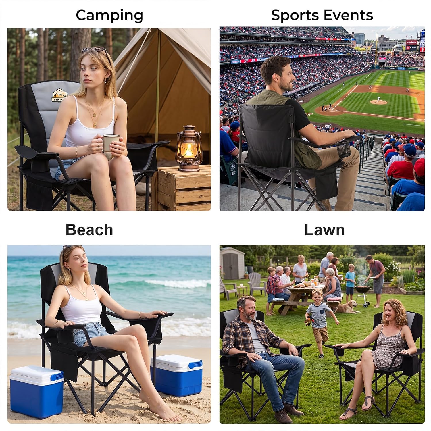 Colegence Oversized Heavy Duty Camping Chairs, 2 Pack, 450 lb, Black - Image 8