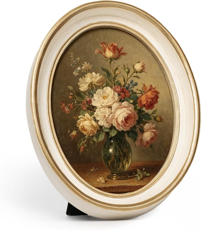 AELS 5x7 Inch Vintage Picture Frame, Elegant Antique Photo Frames with Glass Front, Photo Display, Tabletop Wall Hanging, Gift Ideas, Off-white Oval with Gold Trim