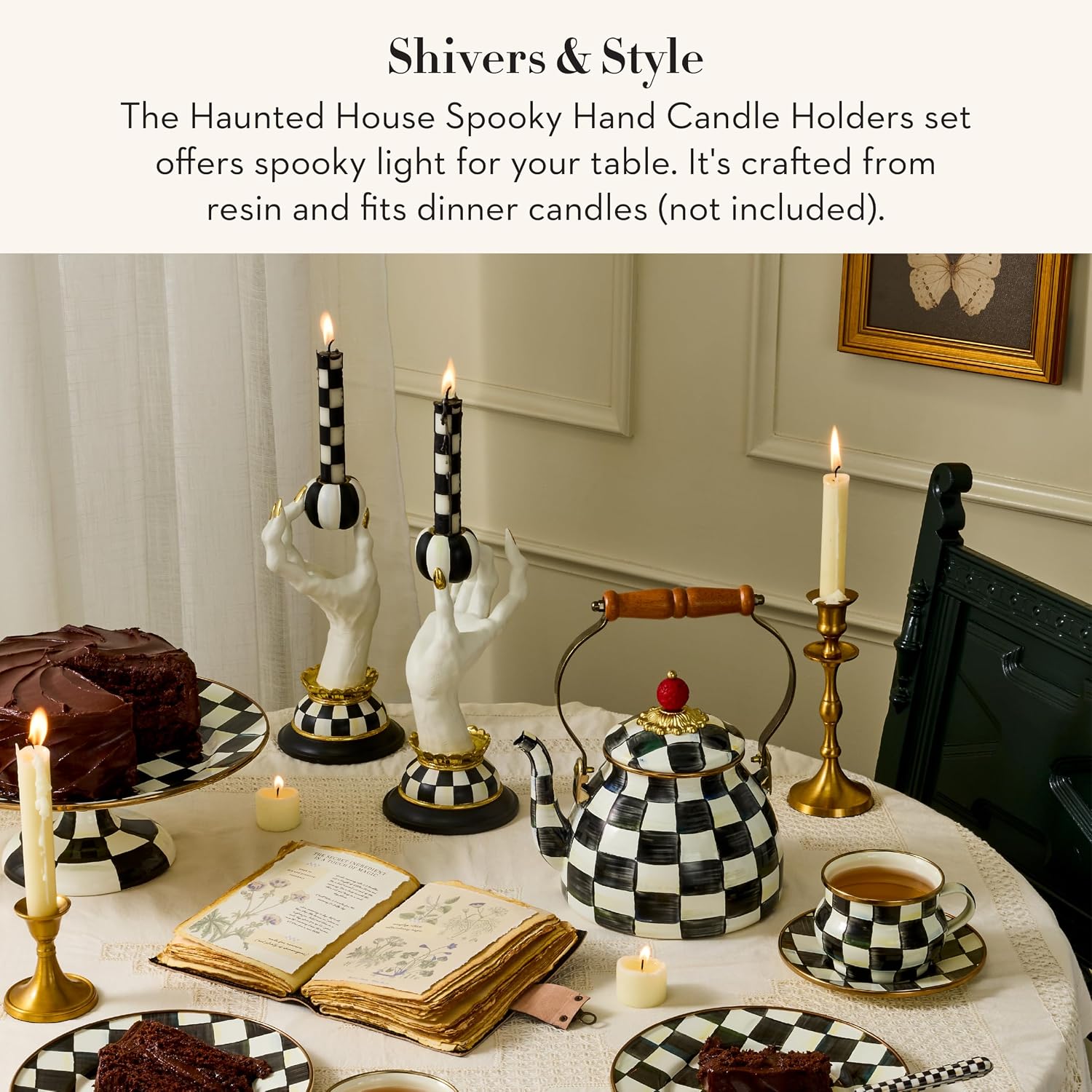 MACKENZIE-CHILDS Resin Haunted House Spooky Hand Candle Holder Set - Image 2