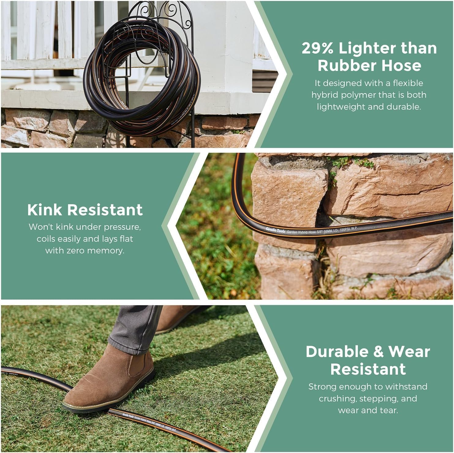 Giraffe Tools Garden Hose 5/8", 75ft Water Hose Heavy Duty - Image 3
