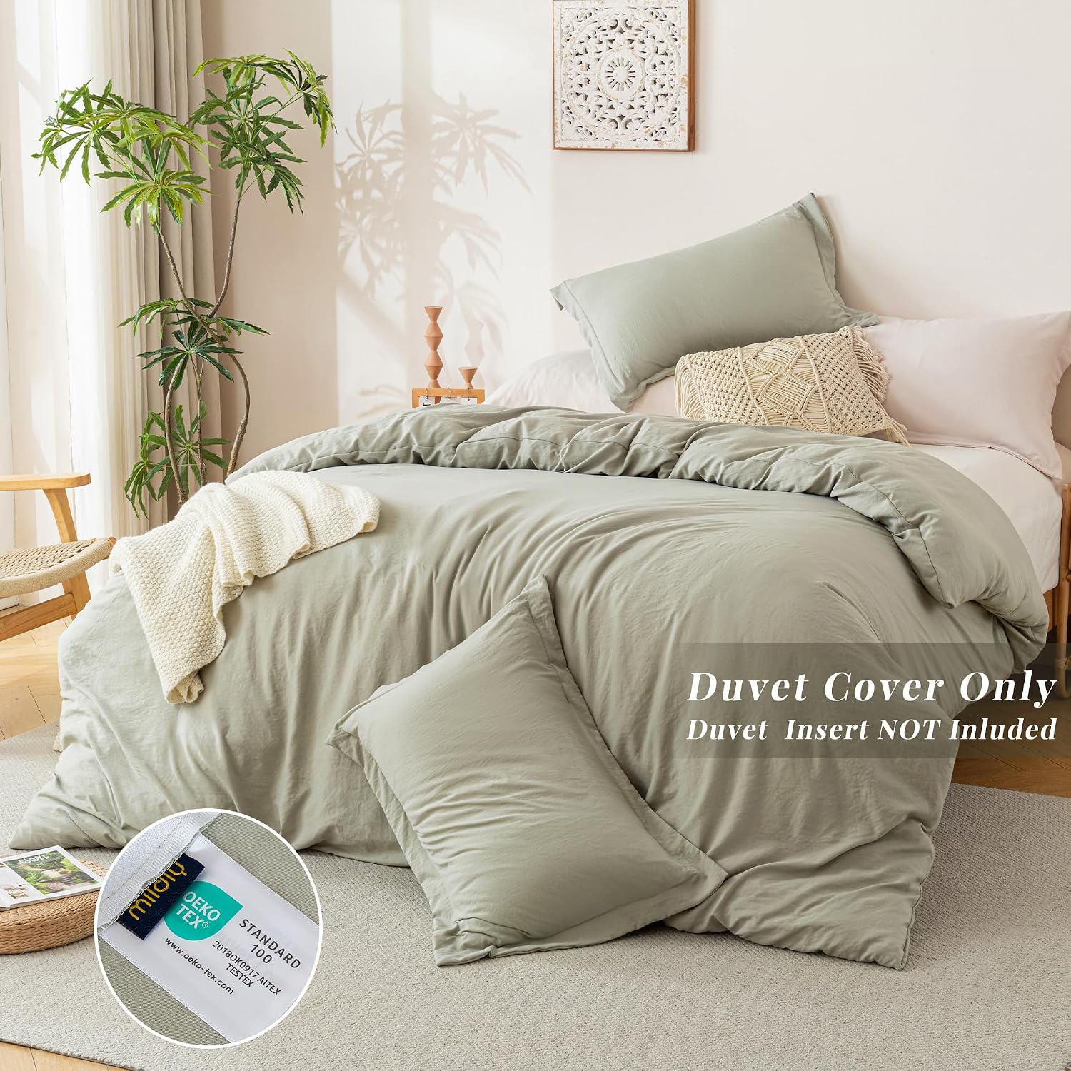 MILDLY Duvet Cover Queen Ultra Soft Comforter Cover Set 3pcs, Mist Sage - Image 3