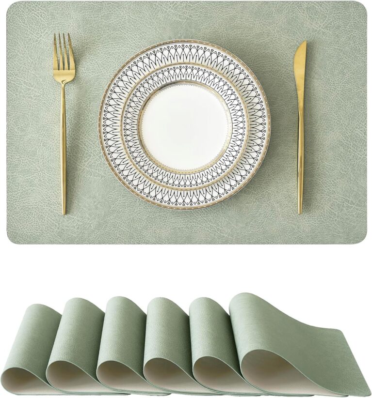 Leetaltree Reversible Faux Leather Placemats Set of 6, 12x17 Inch, Heat Resistant Waterproof Non-Slip Table Mats for Dining Kitchen, Mint Green
