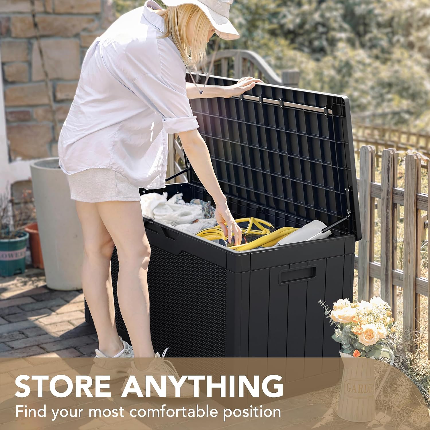 Devoko 100 Gallon Waterproof Deck Box, Resin Large Outdoor Storage Box - Image 8