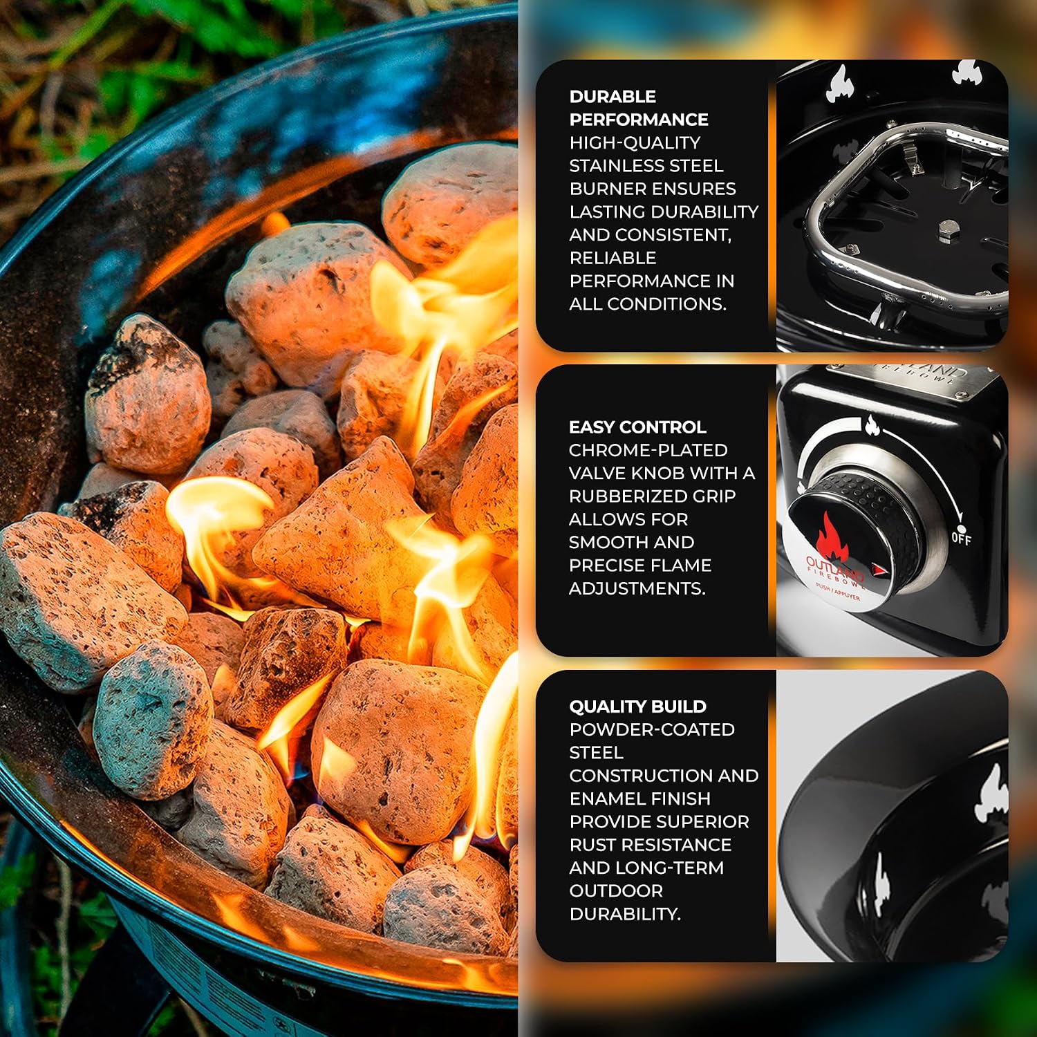 Outland Living Portable Propane Fire Pit, 19-inch, 58,000 BTU with Fire Pit Cover & Carry Kit, Smokeless Gas Firebowl | Perfect for Camping, Patio, Backyard, Tailgating, Deck, RV| Black 893 Deluxe - Image 5