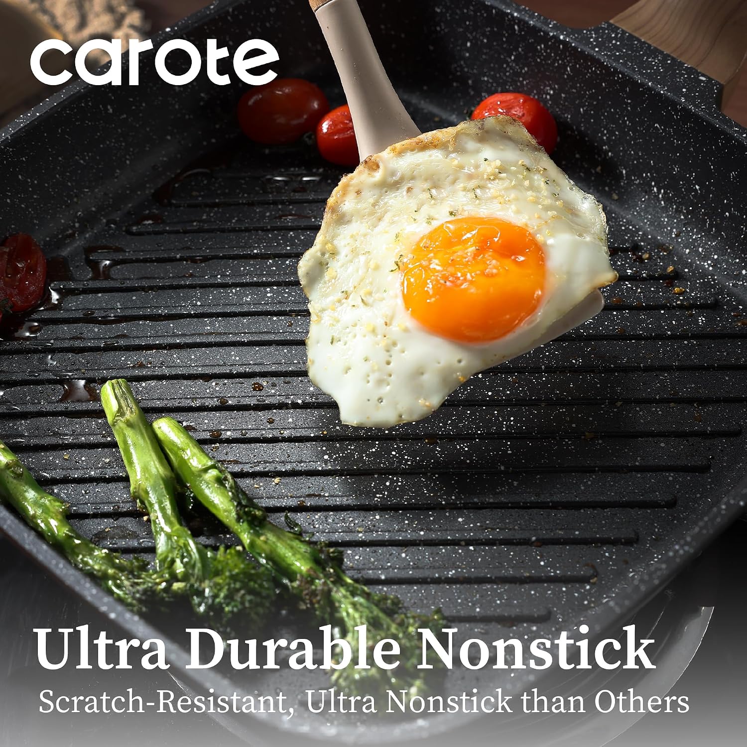CAROTE 11 Inch Nonstick Grill Pan for Steak, Premium Granite Coating - Image 4