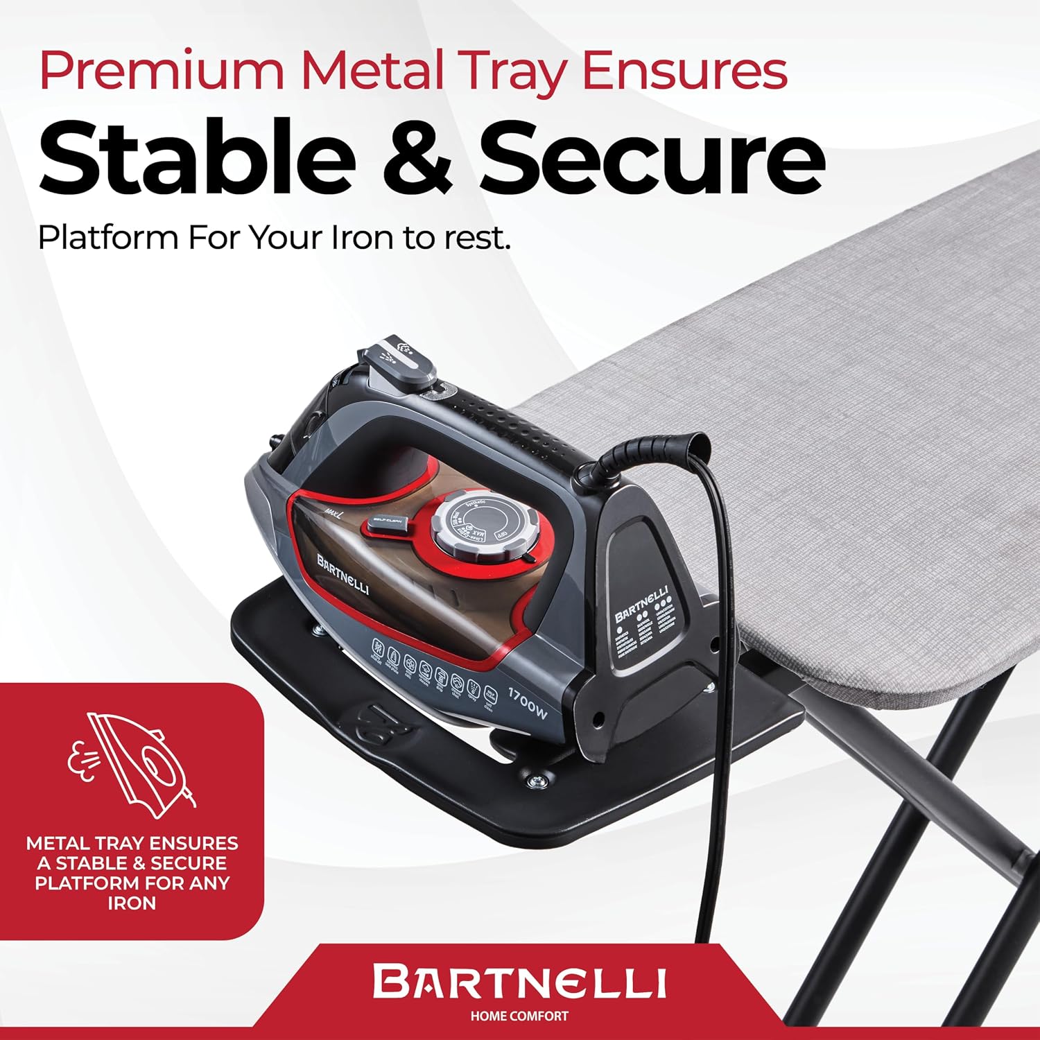 Bartnelli Extreme Stability Ironing Board & Iron Rest 43x13 Iron Surface - Image 5
