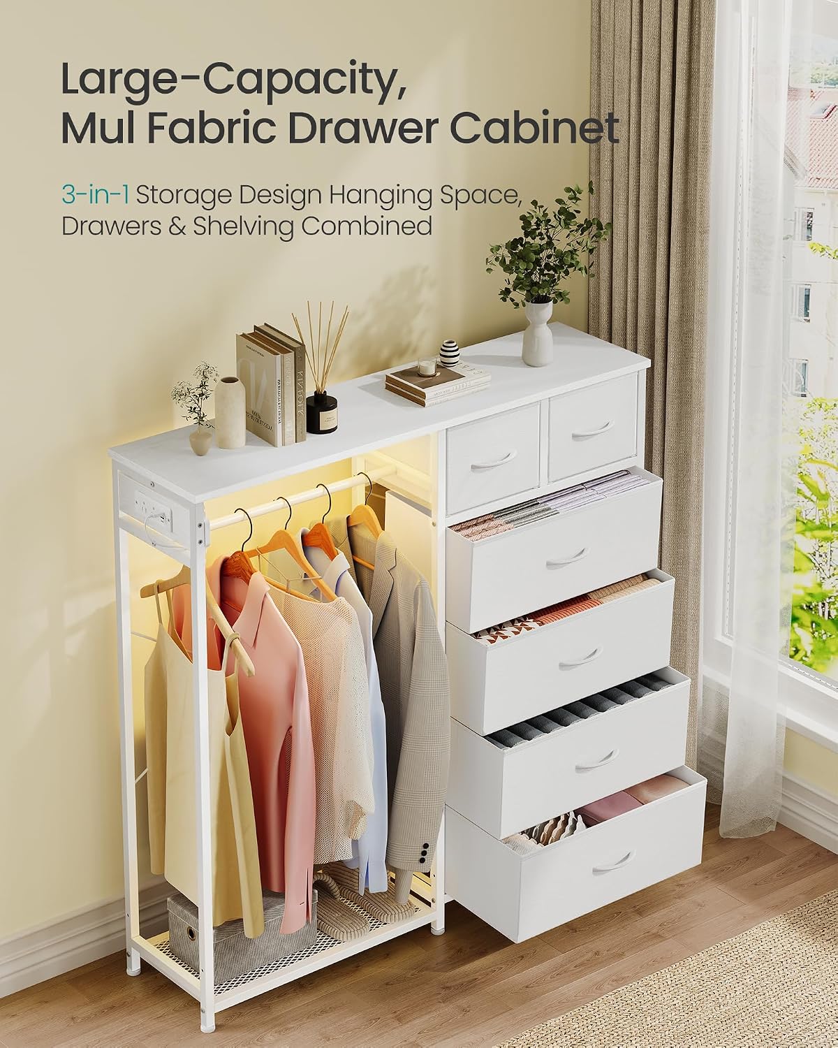 SONGMICS Dresser with Hanging Rod, Closet Organizer with 6 Fabric Drawers - Image 4