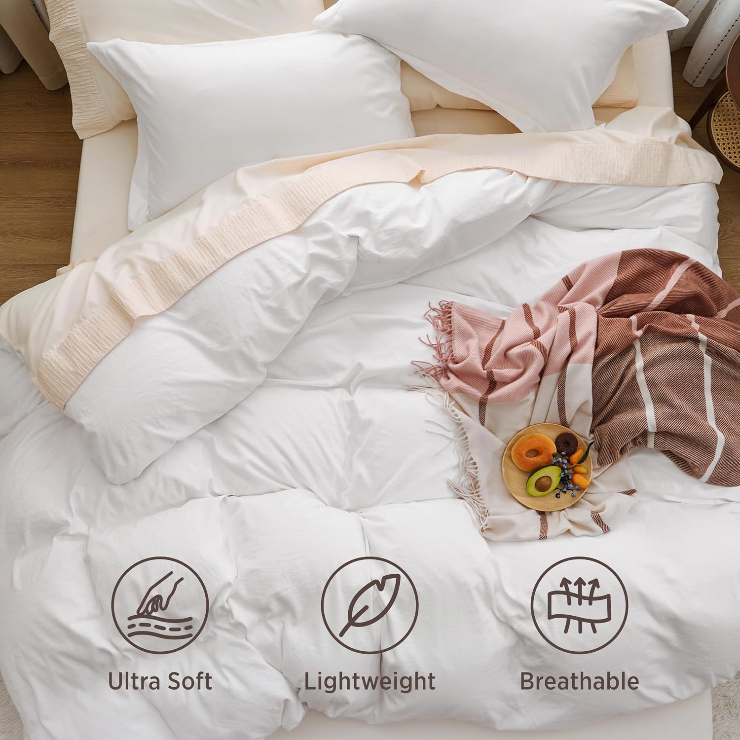 Bedsure Prewashed Duvet Cover King, Cotton-Like Soft Bedding Set, White - Image 4