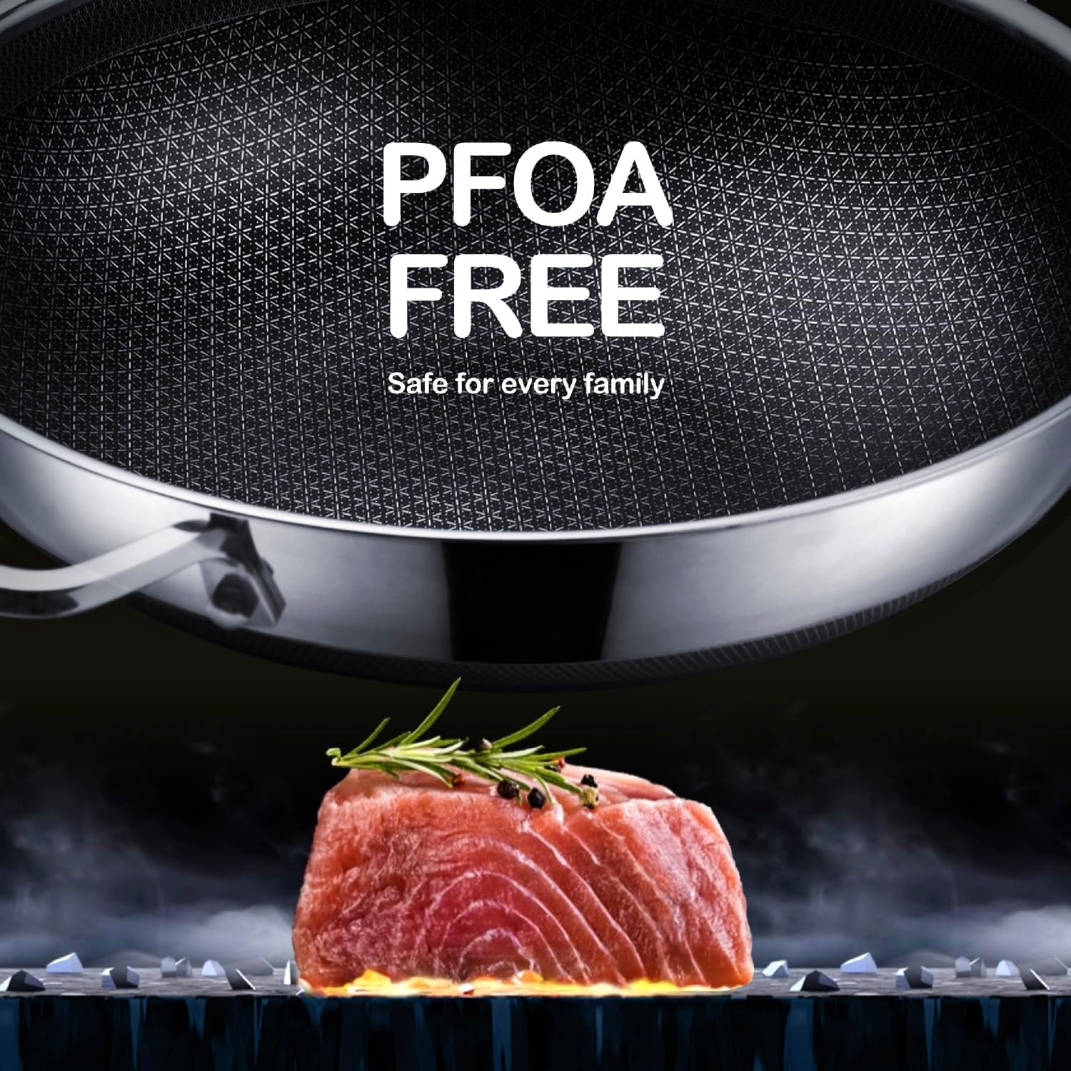 DOTCLAD Wok pan,Hybrid 12 inch Wok with Lid, PFOA Free Cookware,non stick Stainless Steel Woks & Stir-fry pans Nonstick, Dishwasher and Oven Safe, Works on Induction - Image 4