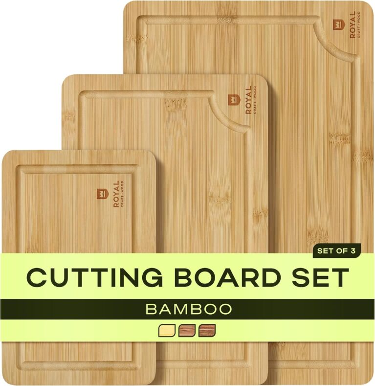 ROYAL CRAFT WOOD Wooden Cutting Boards for Kitchen Meal Prep & Serving - Bamboo Wood Serving Board Set with Deep Juice Groove Side Handles - Charcuterie & Chopping Butcher Block for Meat