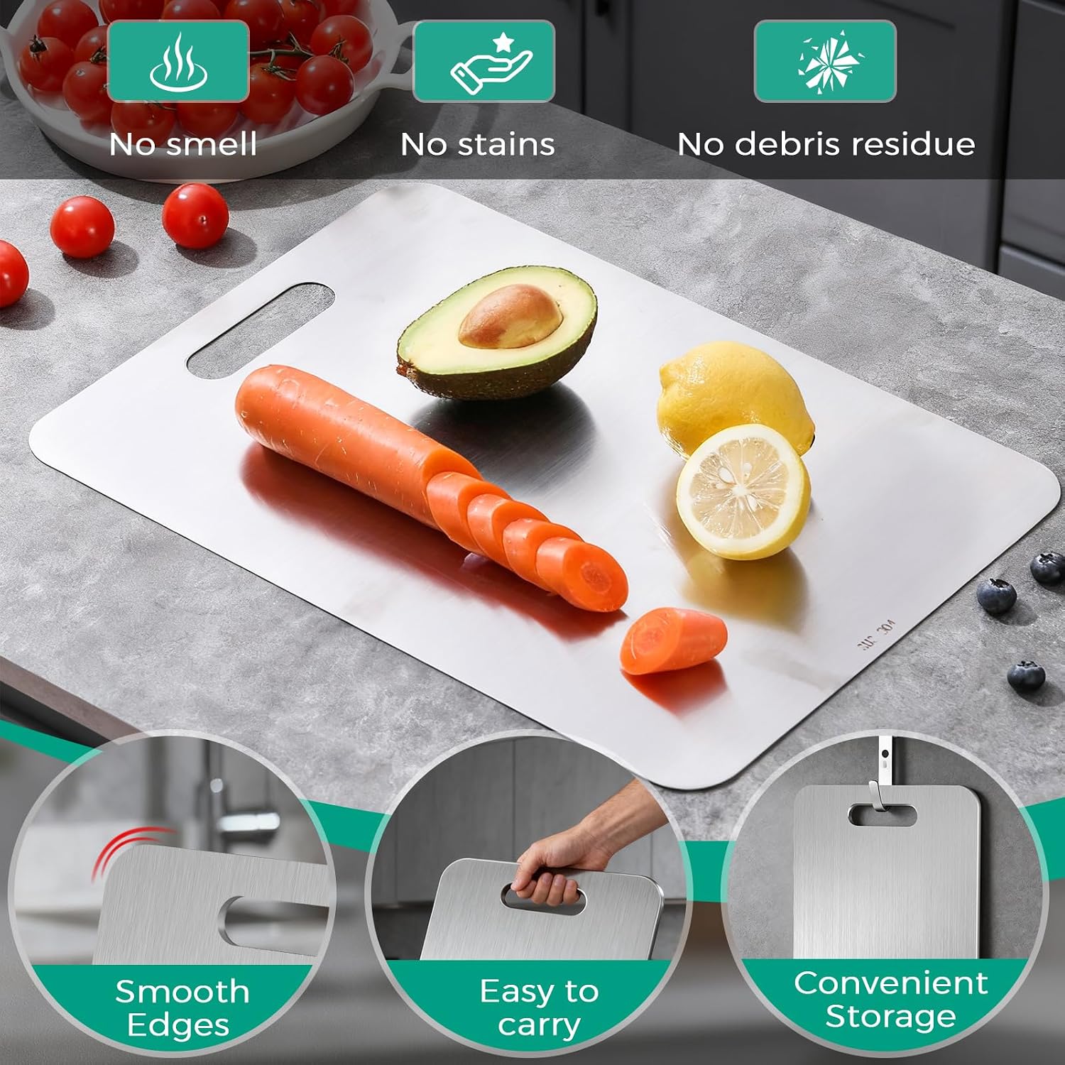 Katori Titanium Cutting Board - Upgraded 100% Pure Titanium Cutting Boards for Kitchen Non Toxic, Double Sided Food Grade Hygiene Non Moldy Dishwasher Safe Meat Fruit Metal Board (1PC 9x13.5 Inch) - Image 7