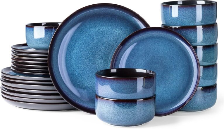 LERATIO Ceramic Dinnerware Sets for 8,24-Pcs Porcelain Plates and Bowls Set