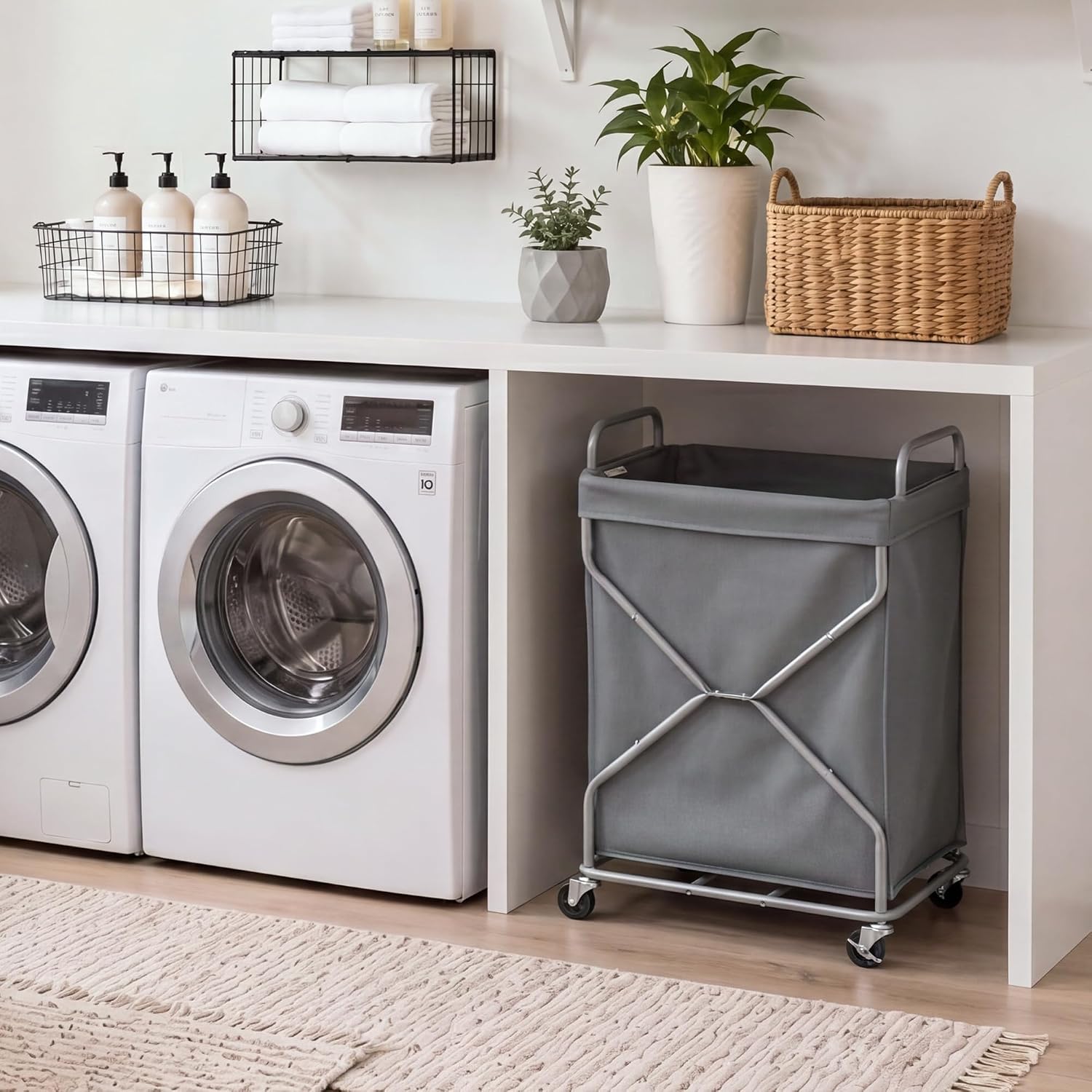 StorageWorks Laundry Basket, Rolling Hamper with Removable Bag, Grey, 120L - Image 7