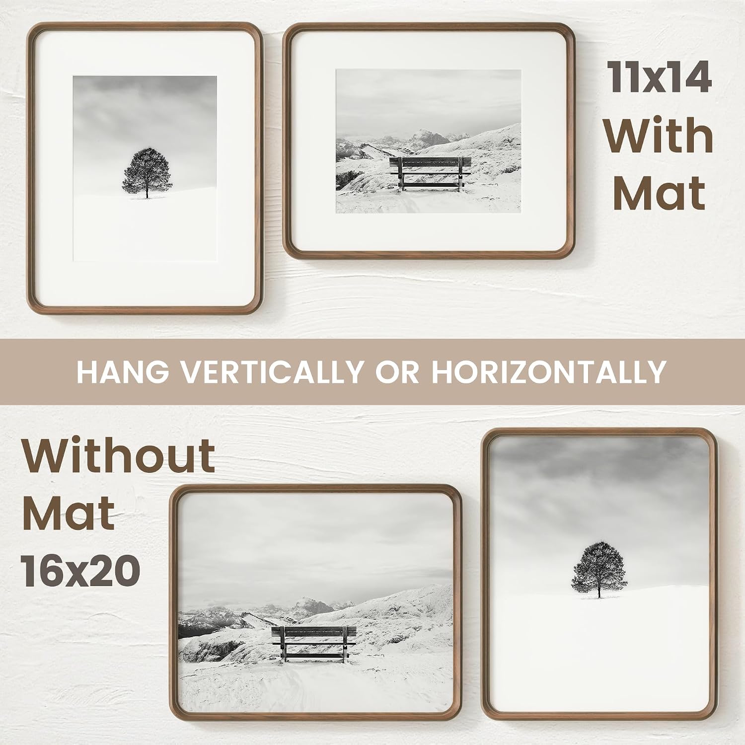 16 x 20 Picture Frame, Solid Walnut Wood Frame Matted for 11x14 Photos - Image 7