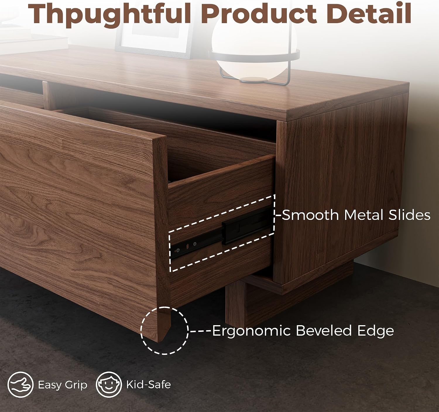 Extendable TV Stand for 65-100 Inches TVs – Walnut Entertainment Console with 3 Drawers & 1 Storage Compartment, Adjustable Length 68.5''-98.4'' (Walnut, 68.5''-98.4'') - Image 7