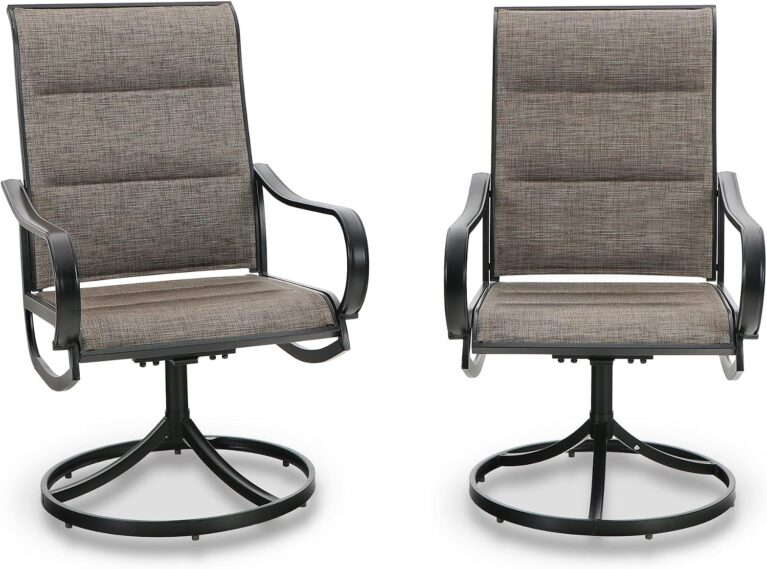 PHI VILLA Swivel Patio Dining Chairs Set of 2, Padded Textilene Mesh, Brown