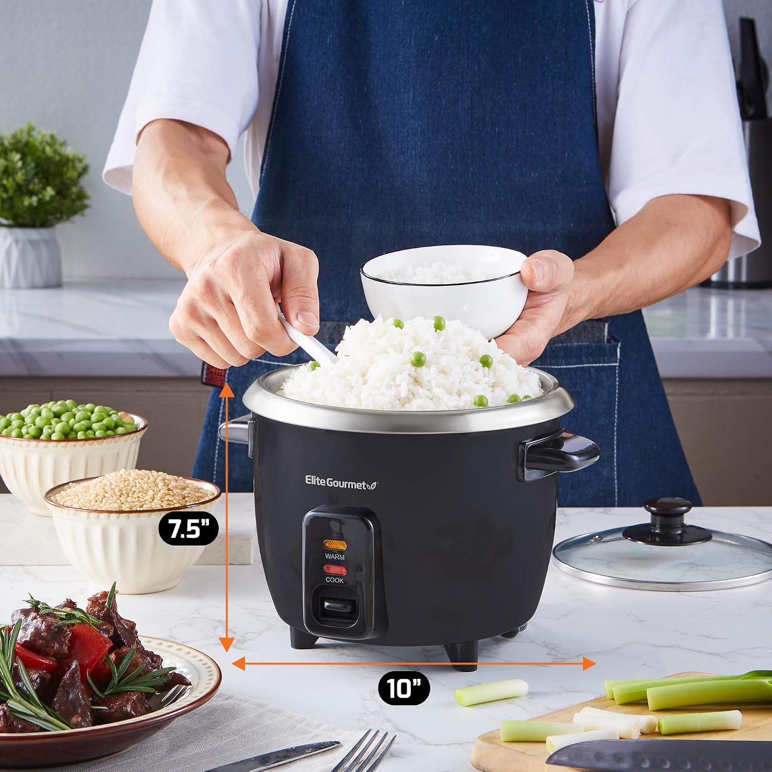 Elite Gourmet ERC003BX Rice Cooker, Keep Warm, Black, 6 Cups Cooked - Image 4