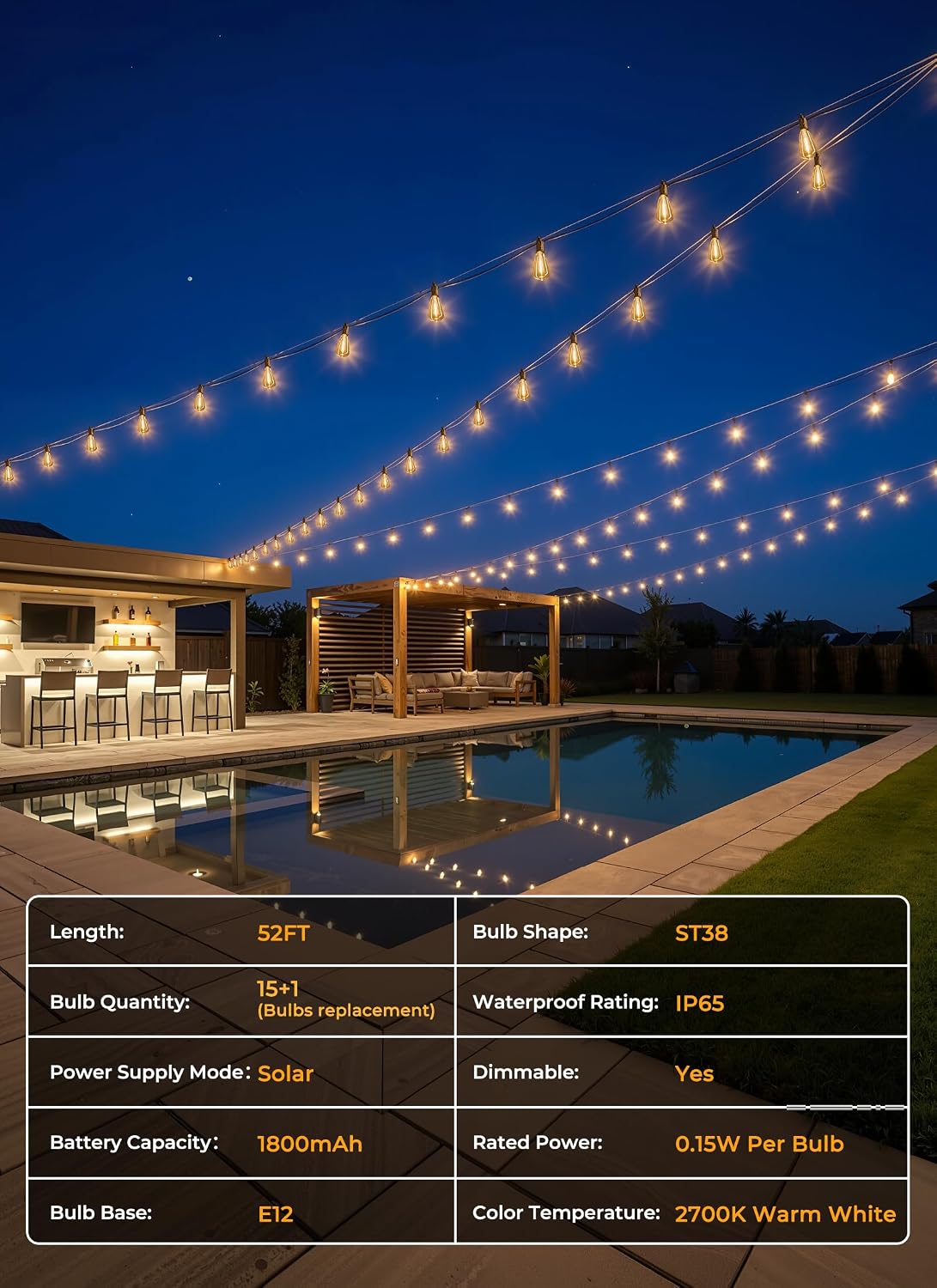 Brightown 52FT Solar String Lights Outdoor Waterproof, Up to 26Hrs Runtime - Image 8
