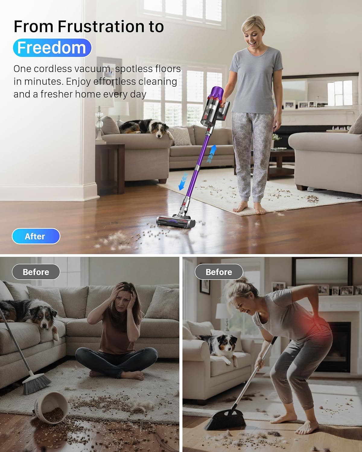 Cordless Vacuum Cleaner for Home - Powerful Stick Vacuum with HEPA Filter, 55-Min Runtime, LED Light, Anti-Tangle Brush, Detachable Battery,Lightweight Vacuum for Pet Hair,Carpets & Hard Floors - Image 2