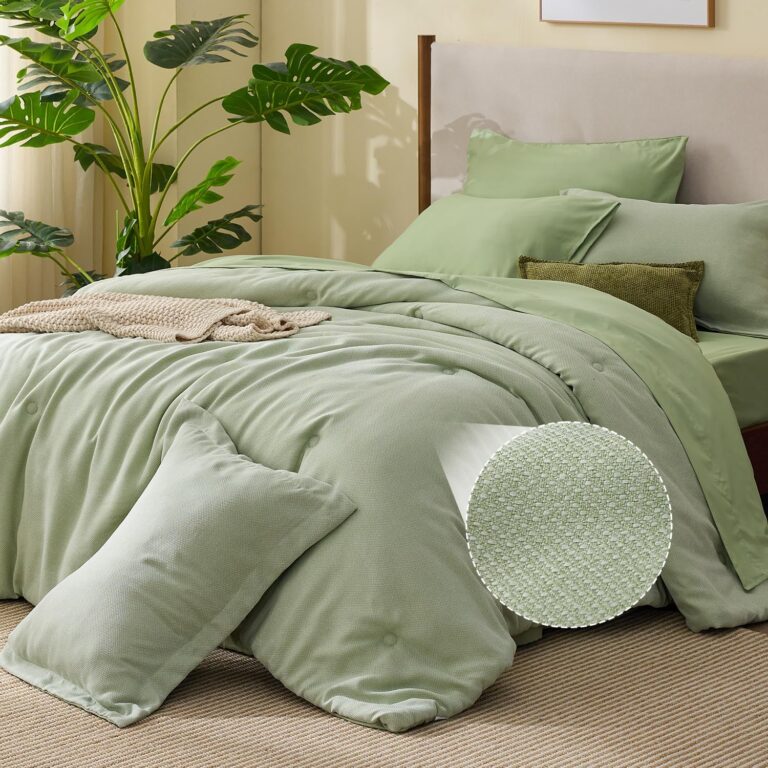 BEDELITE Queeen Comforter Set 7 Pieces, Light Green Bed in a Bag