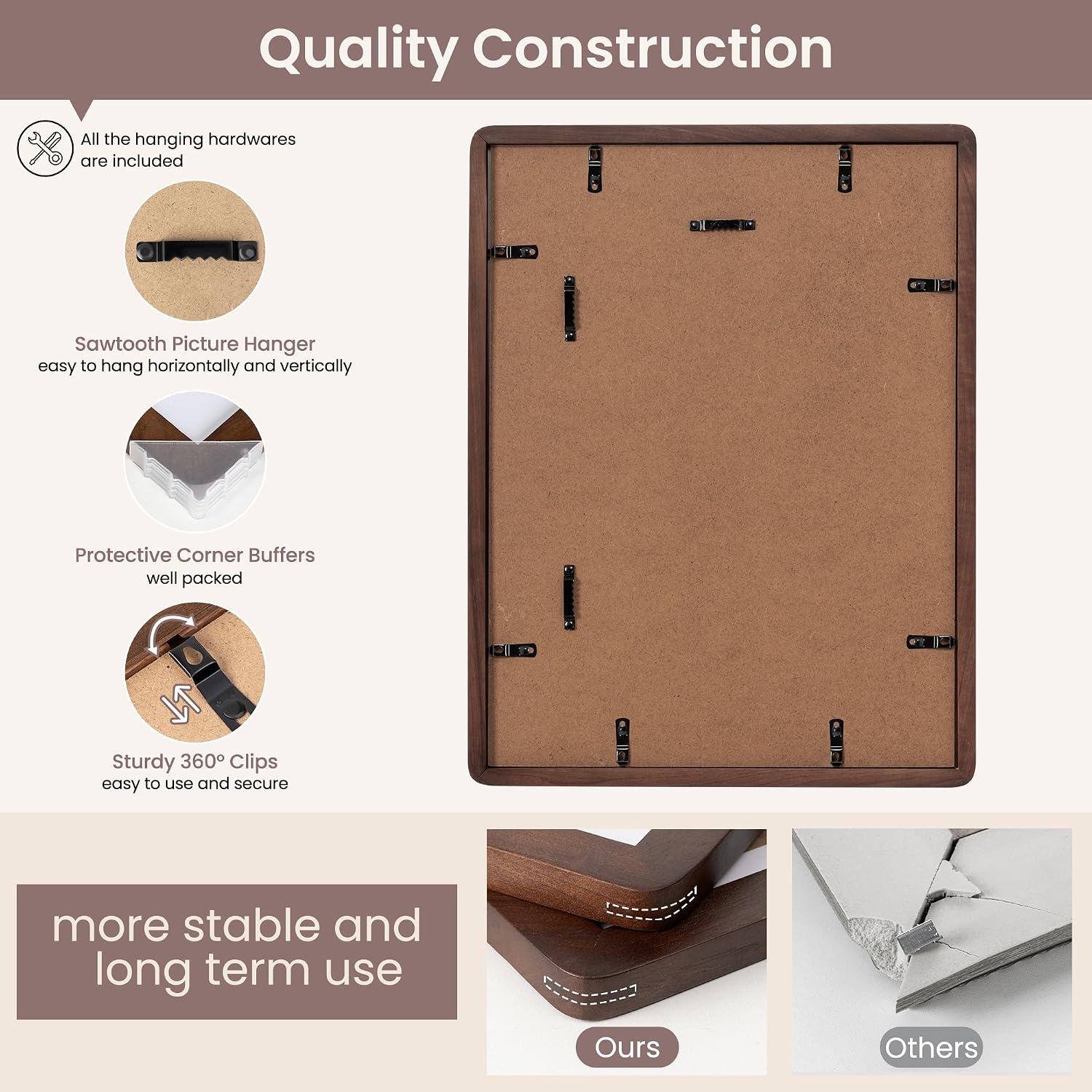 FLYJOE 12x16 Picture Frame - Solid Walnut Wood 12''x16'' Poster Frame, 12x16 Picture Frame With Mat For 8.5x11, Tempered Glass and Hanging Hardware Included, 16 By 12 Frame Wood, Natural Walnut - Image 6