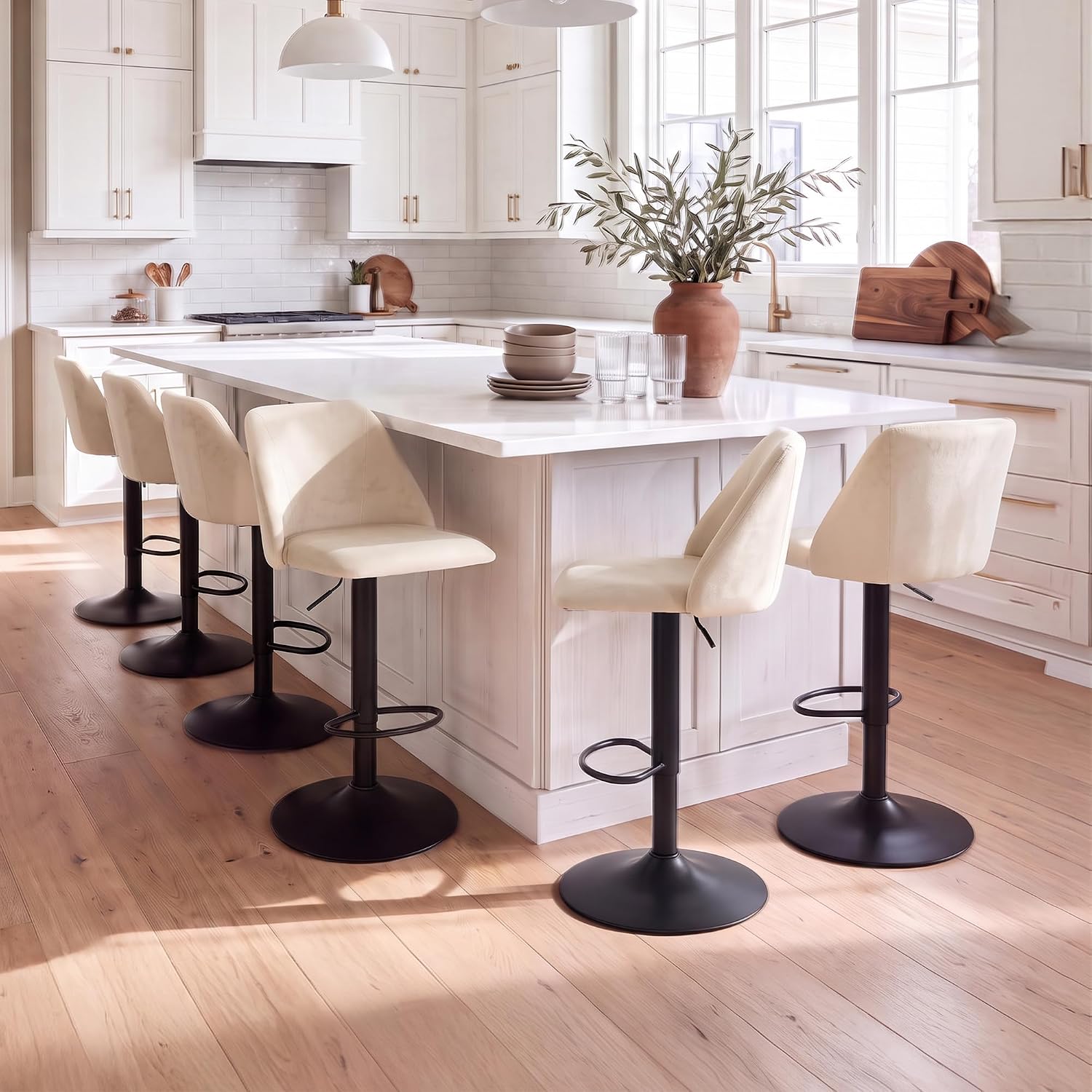 COLAMY Adjustable Upholstered Bar Stools Set of 3,360° Swivel Counter Height Chairs with Soft Cushioned Seat & Stable Metal Base for Kitchen Island,250 LBS Capacity,Easy Assembly,Beige - Image 7