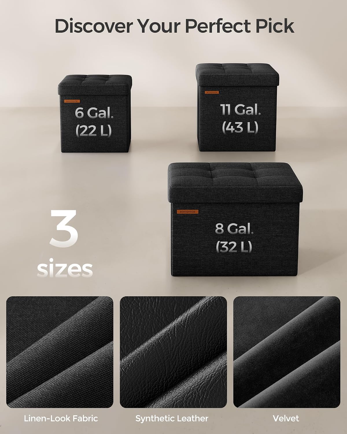SONGMICS Small Folding Storage Ottoman, 11.8 x 11.8 x 11.8 in - Image 7