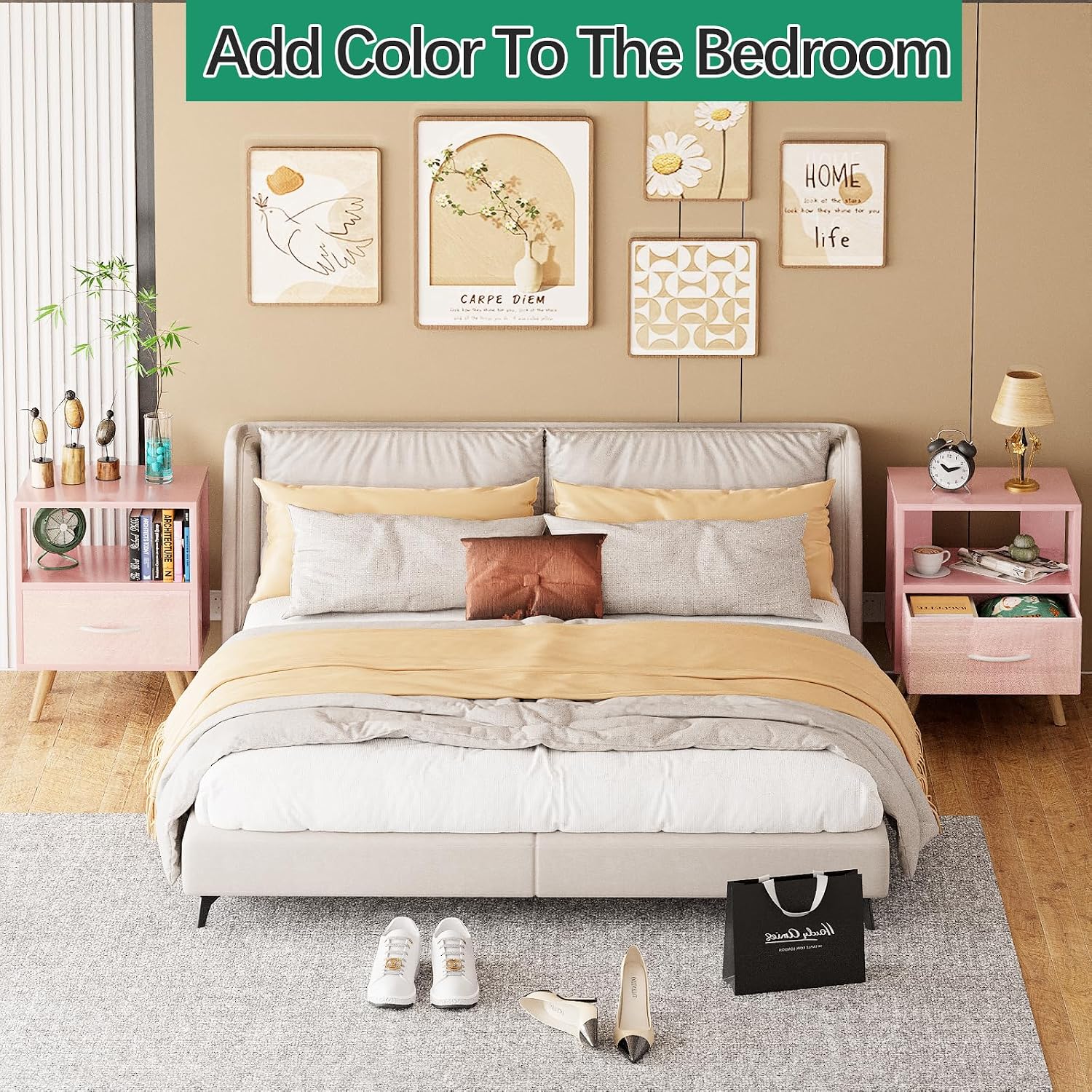 Aenuert Night Stand, Pink Kids Nightstand with Drawer, Nursery Side Table with Open Storage, 2-Tier Modern End Table, Bedside Table for Small Space, Living Room, Bedroom - Image 7