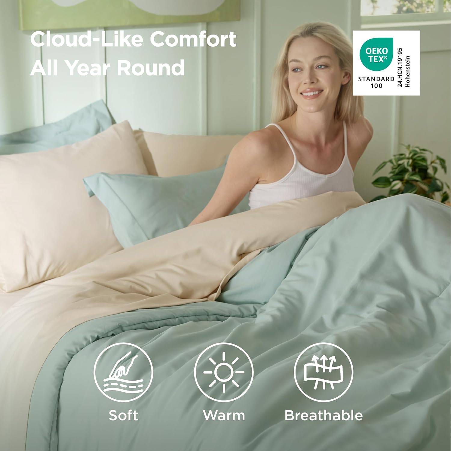 Bedsure Queen Bed in a Bag, Sage Green Comforter Set Contrasting 7 Pieces - Image 4
