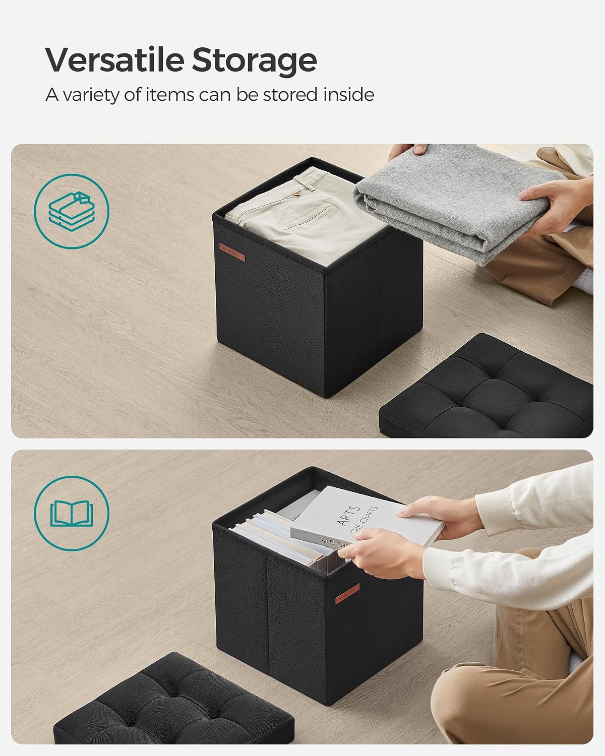 SONGMICS Small Folding Storage Ottoman, 11.8 x 11.8 x 11.8 in - Image 5