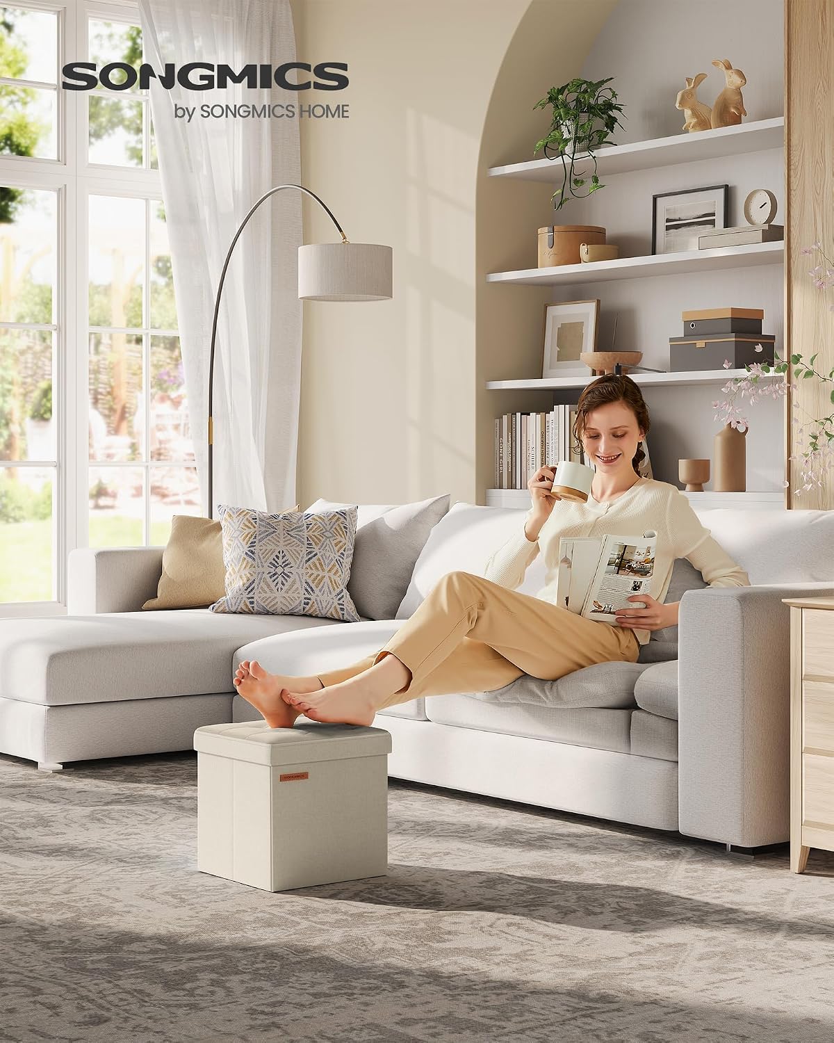 SONGMICS Small Folding Storage Ottoman, 11.8 x 11.8 x 11.8 in - Image 2